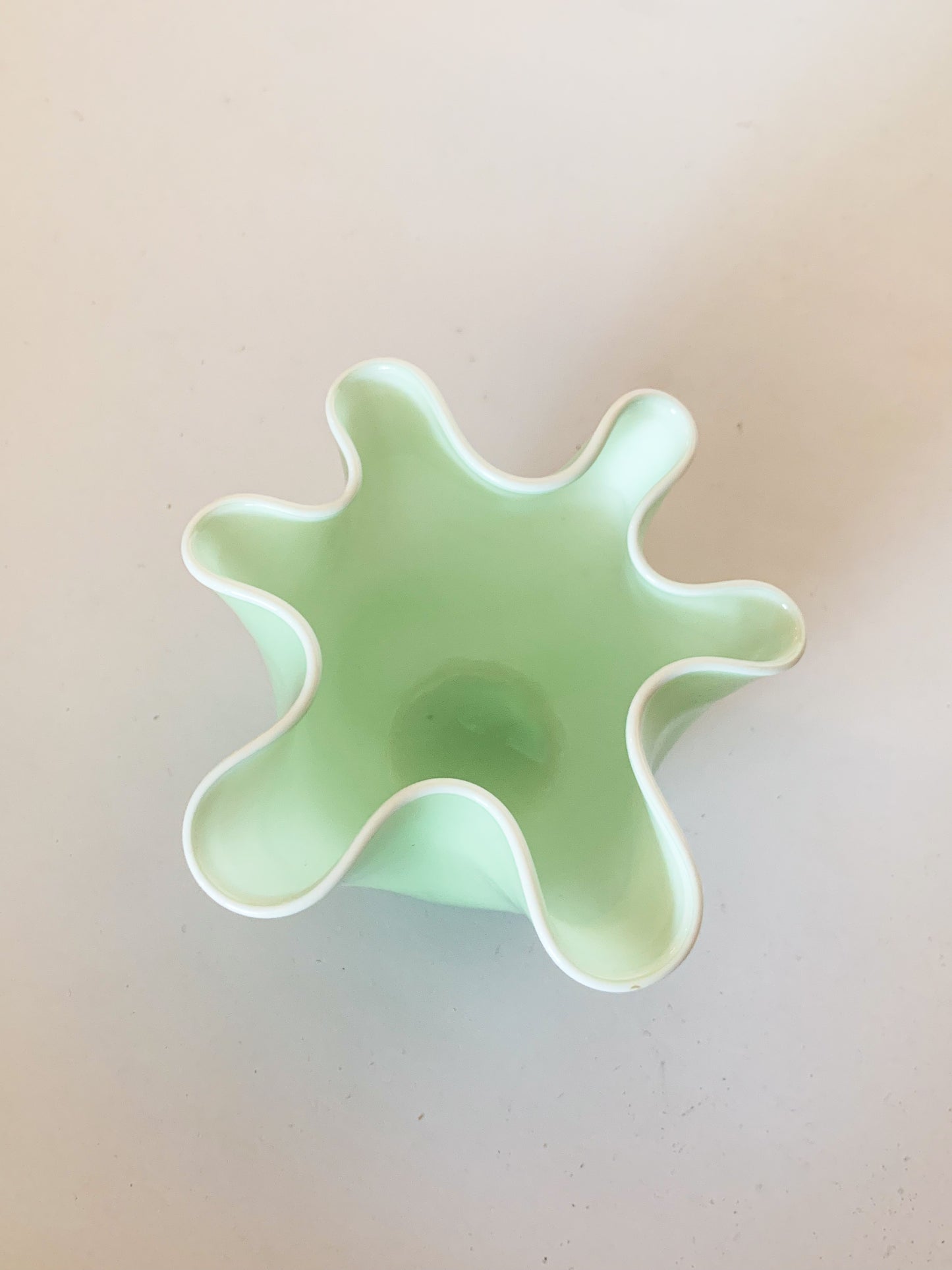 Mint Green Blown Glass Fazzaletto Handkerchief Vase in the Style of Venini