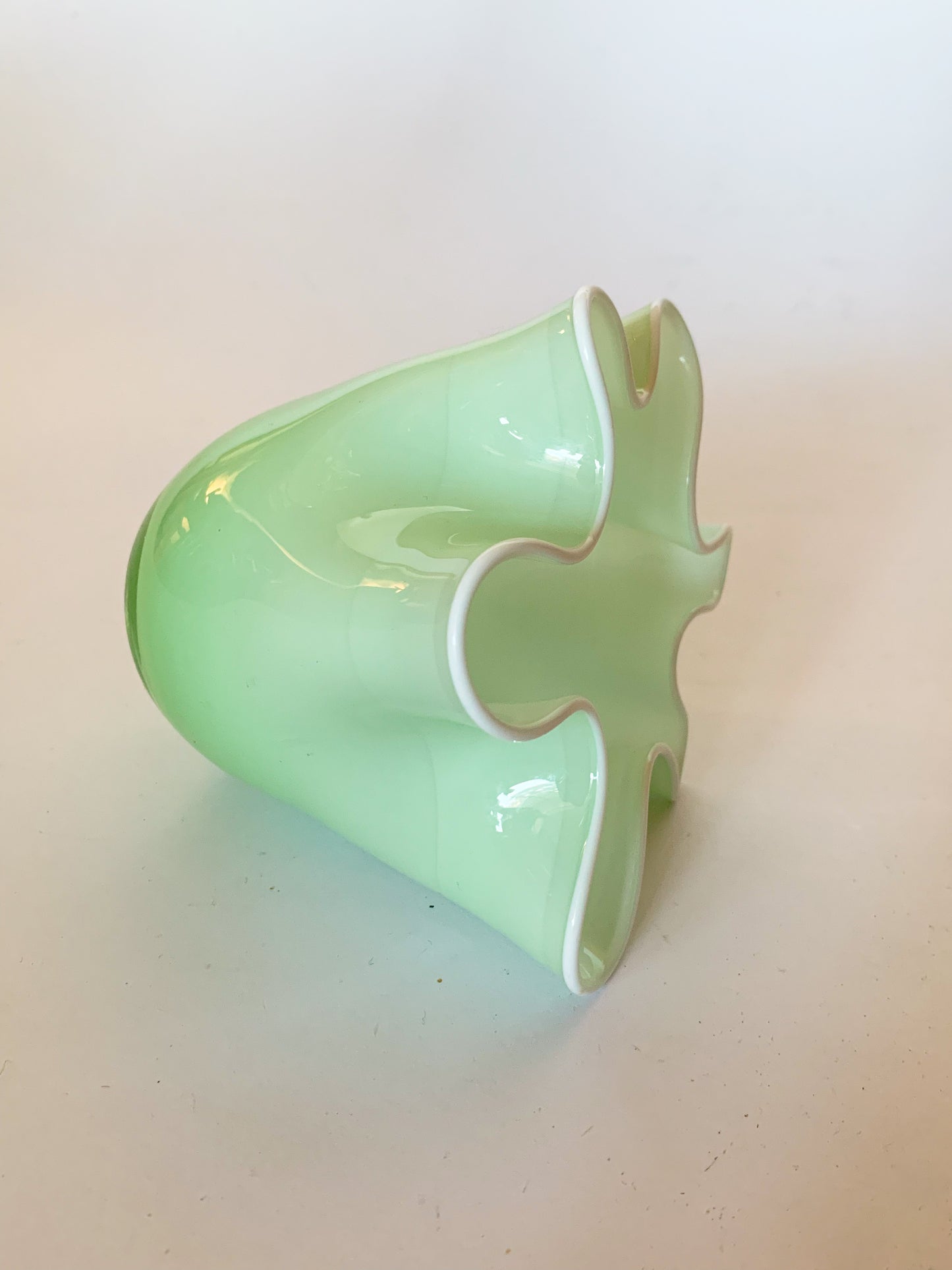 Mint Green Blown Glass Fazzaletto Handkerchief Vase in the Style of Venini