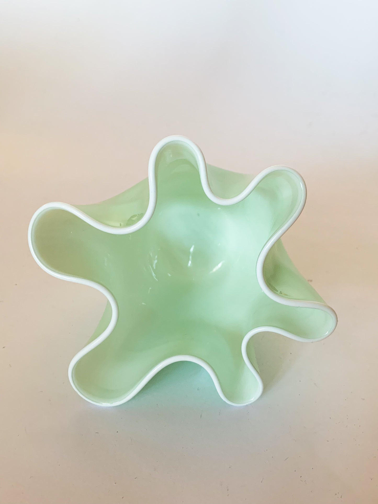 Mint Green Blown Glass Fazzaletto Handkerchief Vase in the Style of Venini