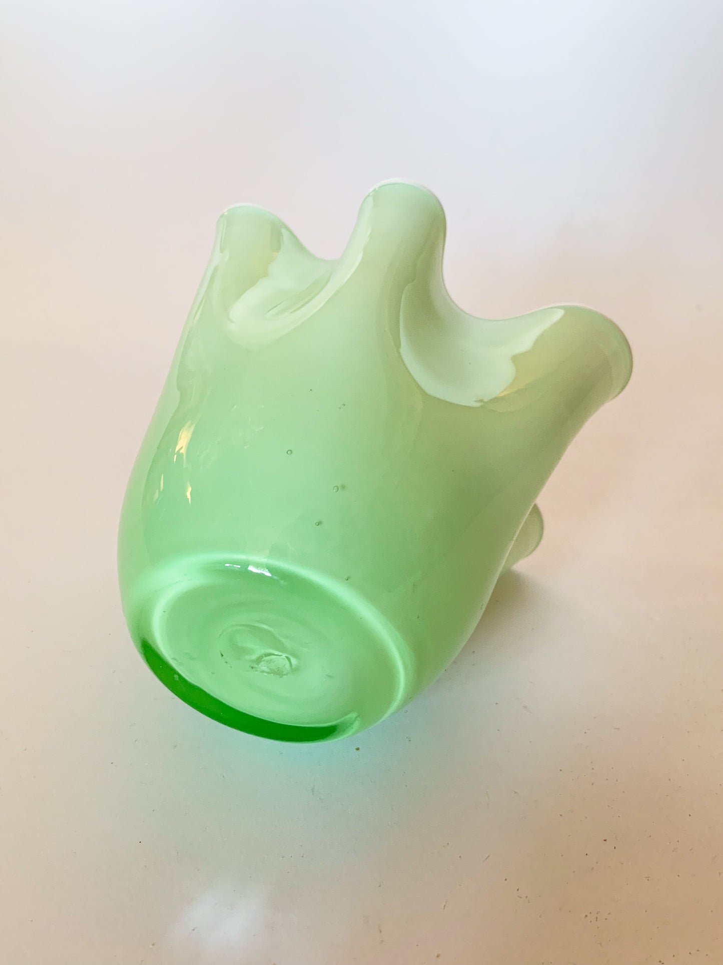Mint Green Blown Glass Fazzaletto Handkerchief Vase in the Style of Venini