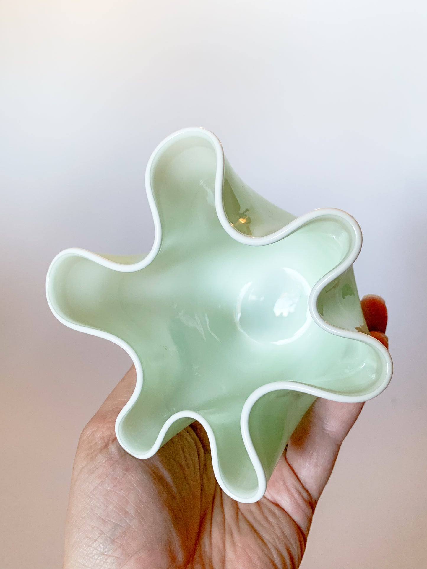 Mint Green Blown Glass Fazzaletto Handkerchief Vase in the Style of Venini