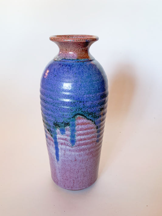 1950's Large Purple Drip Glaze Studio Pottery Art Vase, Signed