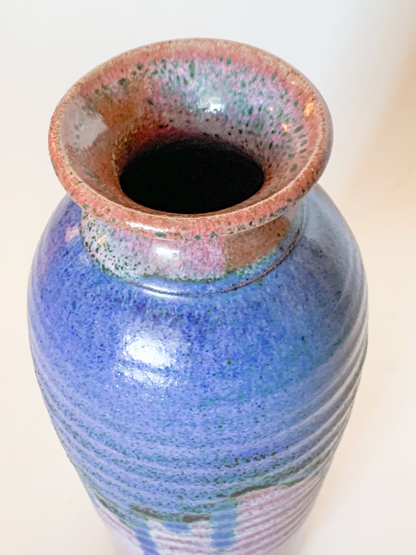 1950's Large Purple Drip Glaze Studio Pottery Art Vase, Signed