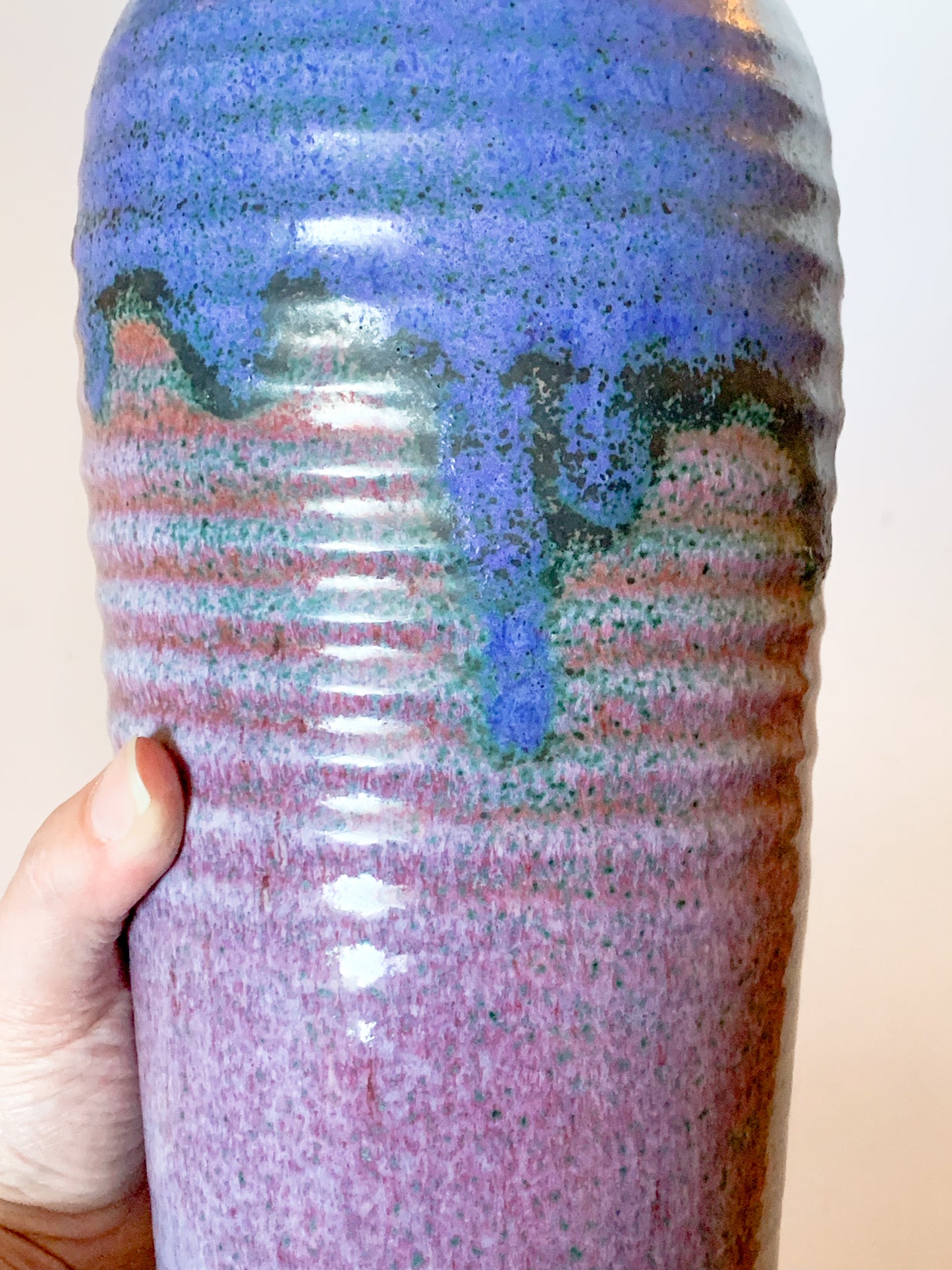 1950's Large Purple Drip Glaze Studio Pottery Art Vase, Signed