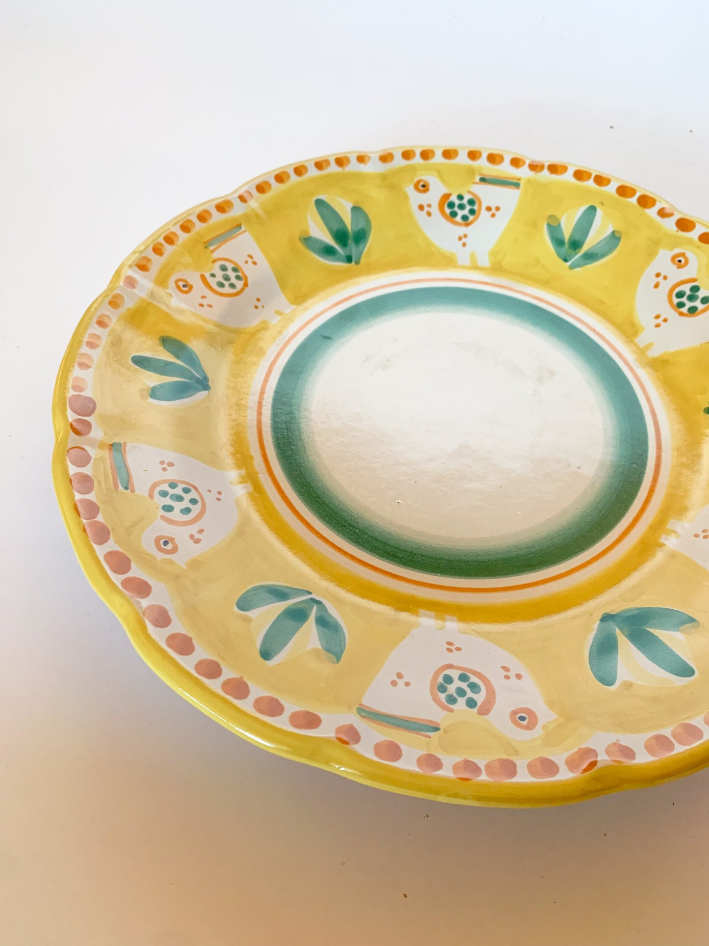 Italian Vietri Solimene Campagna Chop Platter, Yellow Border Orange Dots