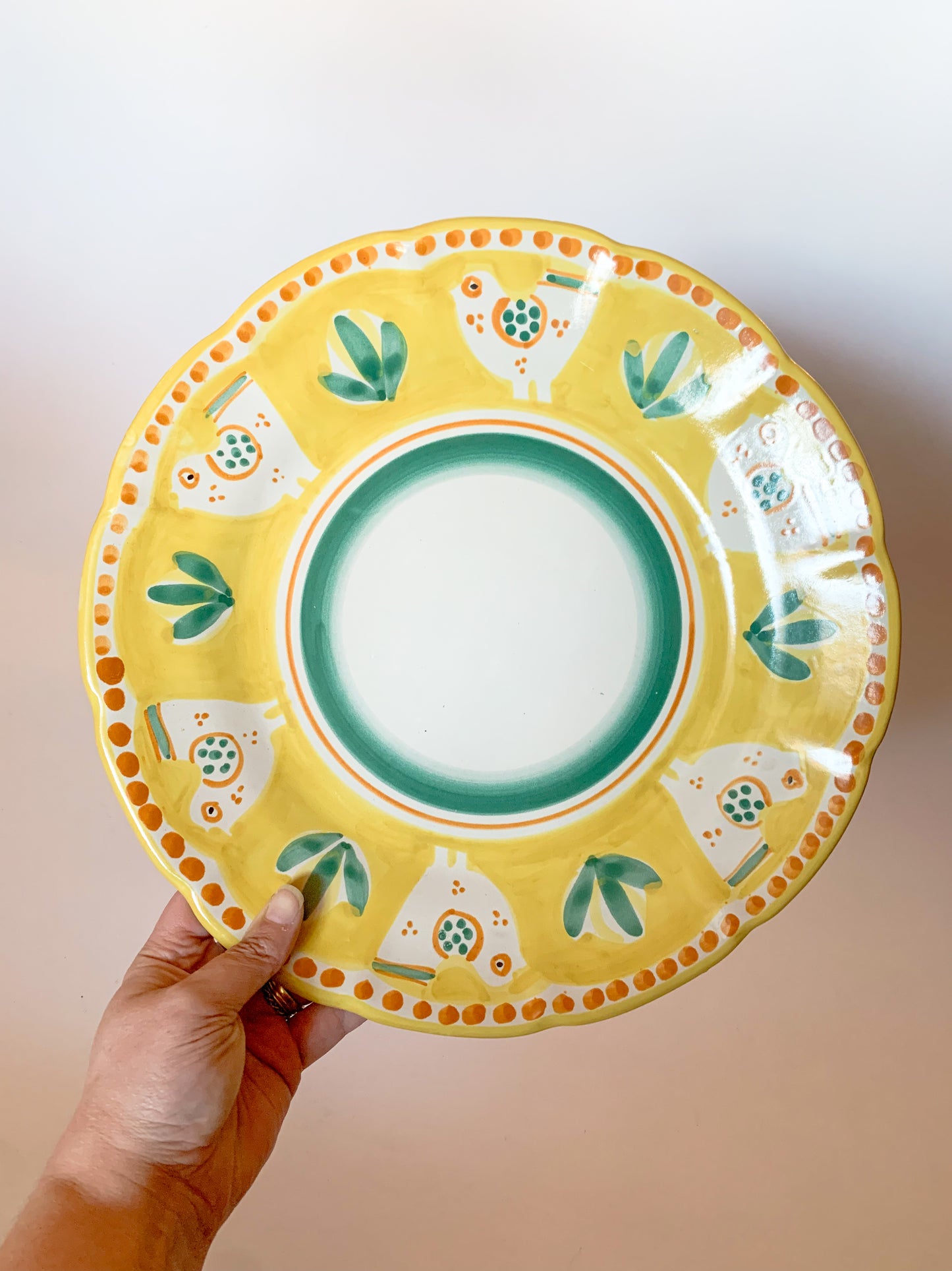 Italian Vietri Solimene Campagna Chop Platter, Yellow Border Orange Dots