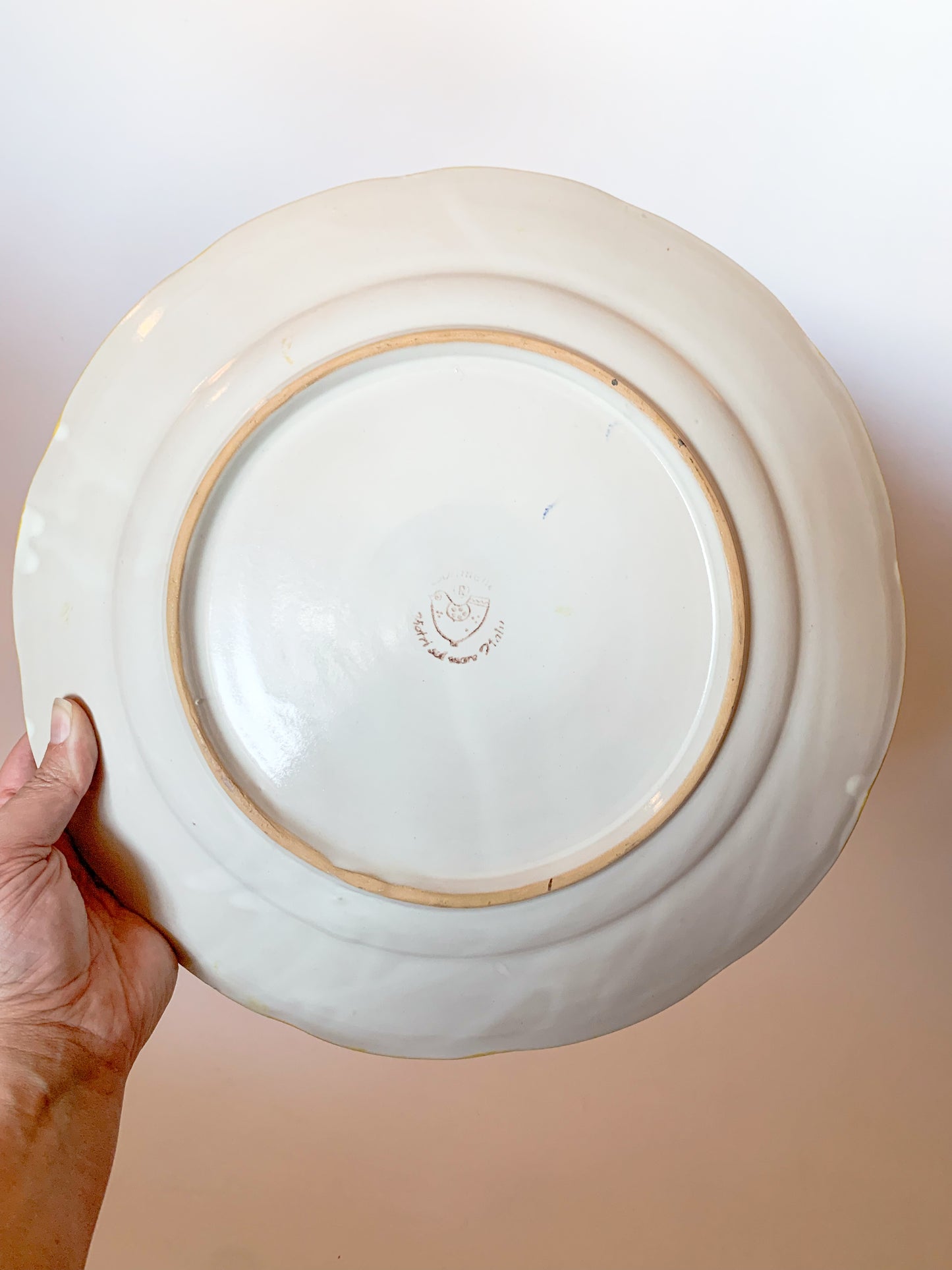 Italian Vietri Solimene Campagna Chop Platter, Yellow Border Orange Dots