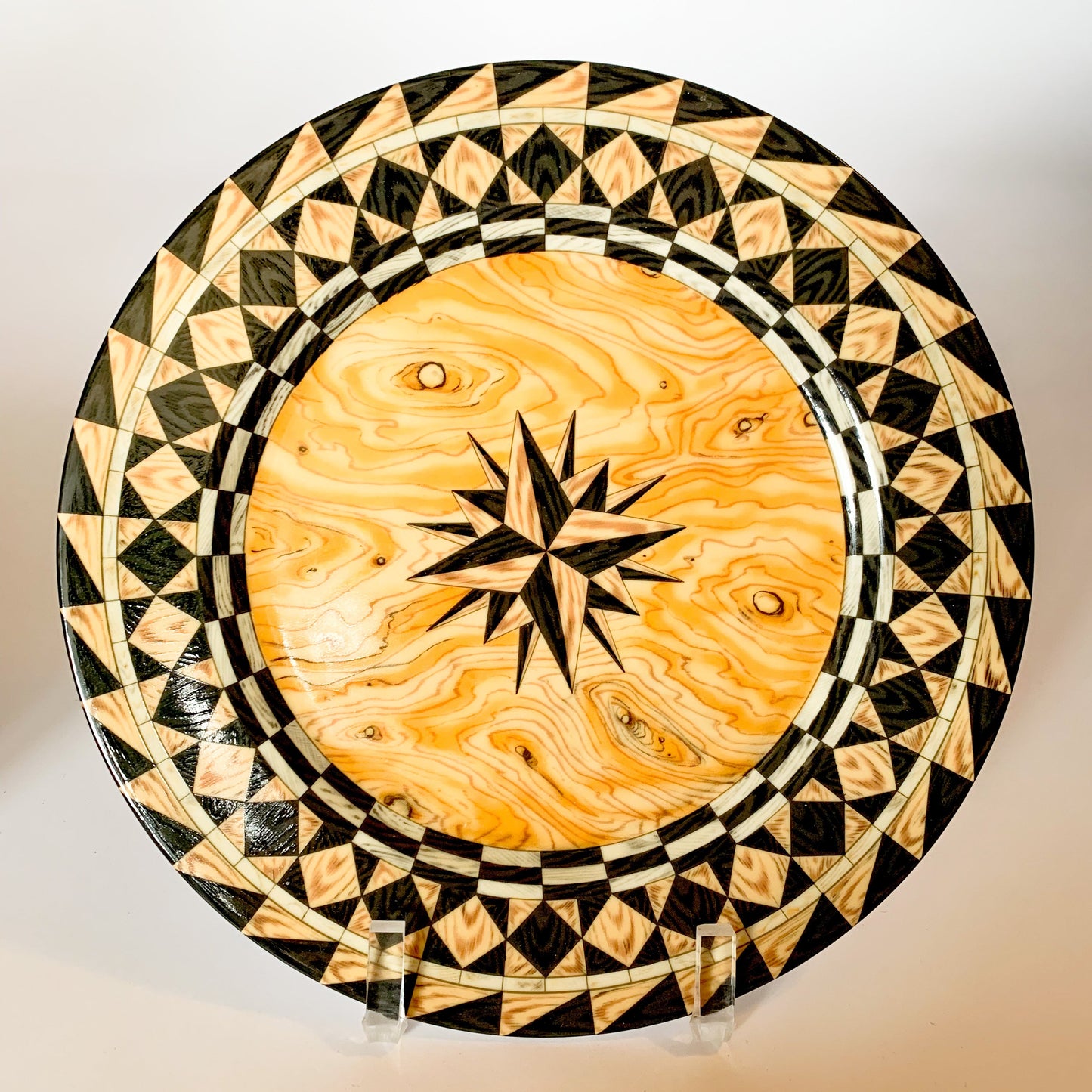 Vintage Emilio Bergamin Taitu Italy Legno Faux Bois Compass Dinner Plates- Set of 8