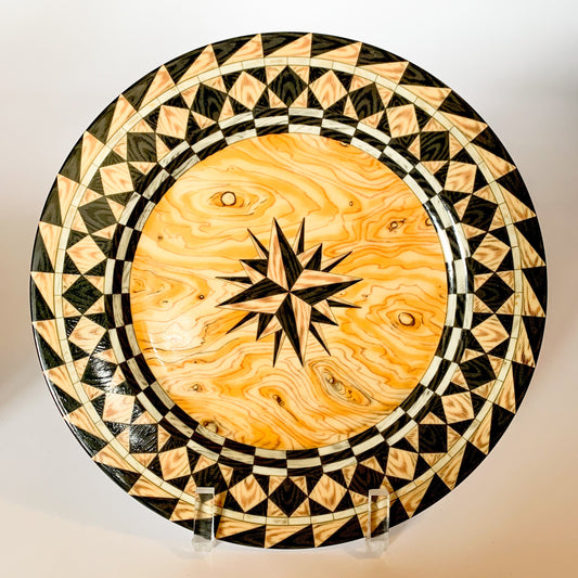 Vintage Emilio Bergamin Taitu Italy Legno Faux Bois Compass Dinner Plates- Set of 8