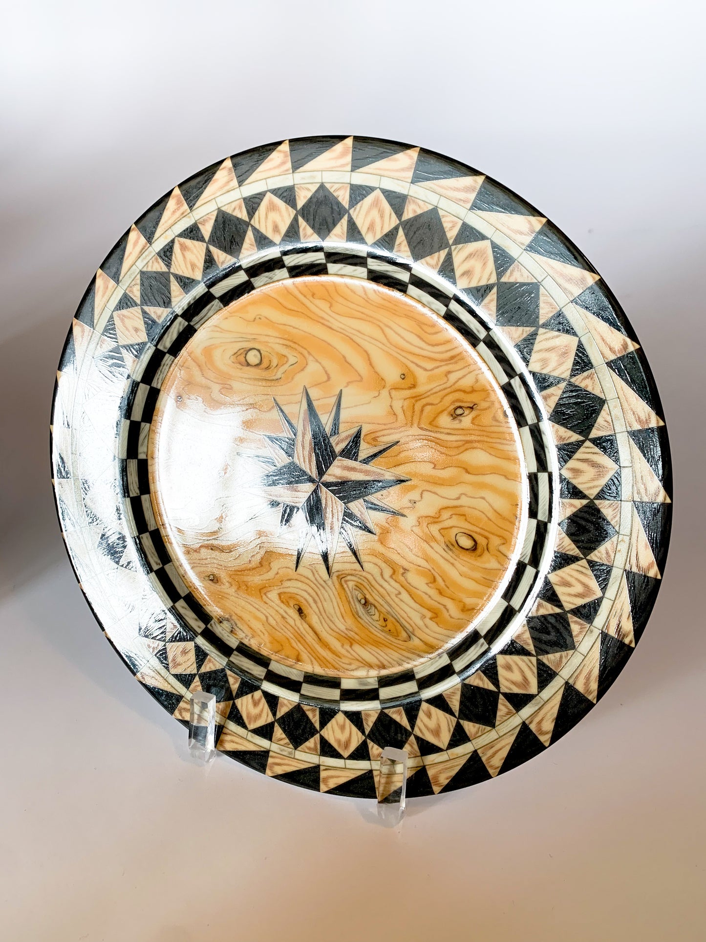 Vintage Emilio Bergamin Taitu Italy Legno Faux Bois Compass Dinner Plates- Set of 8