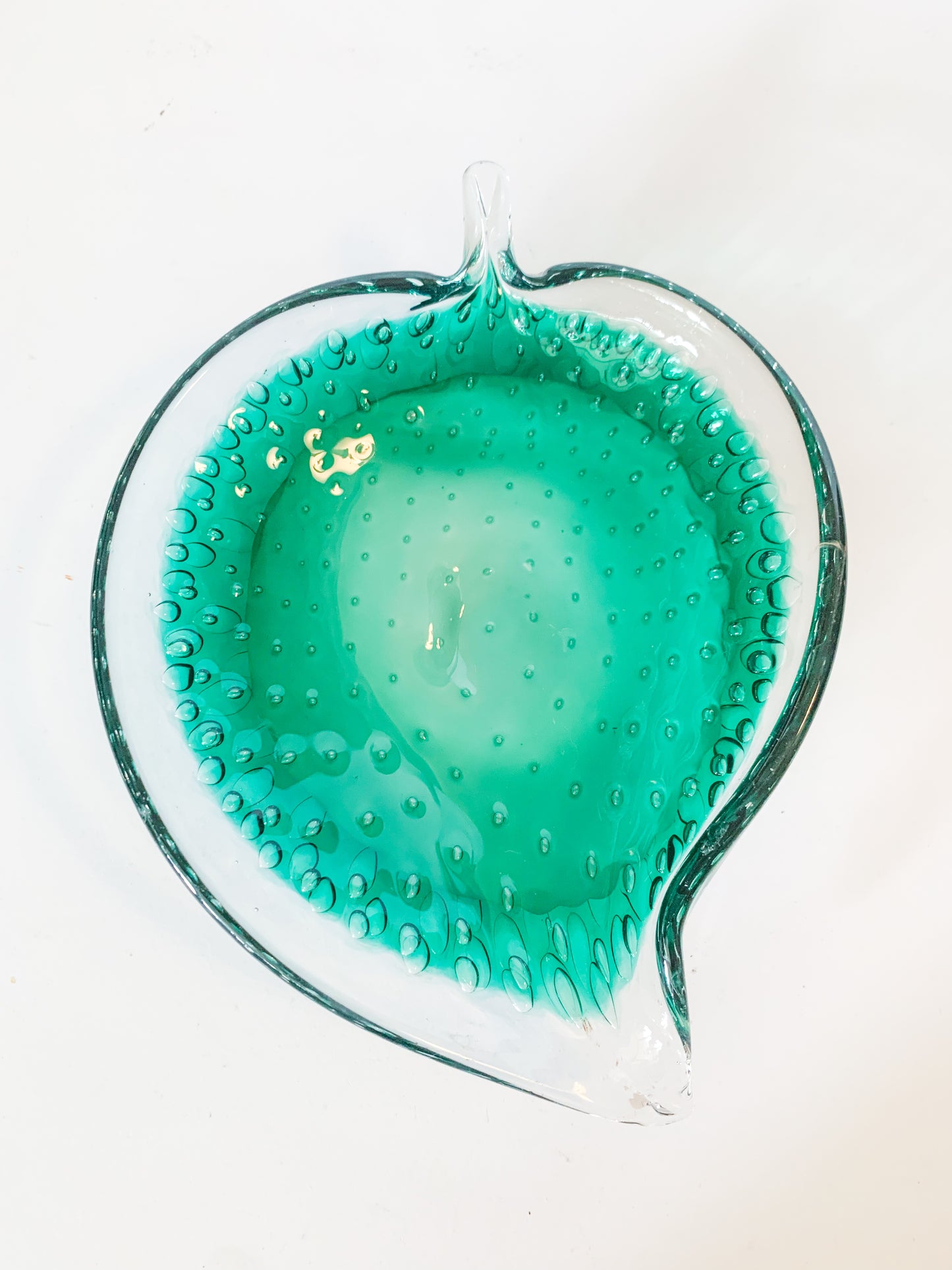 Vintage Murano Hand Blown Glass Leaf Catchall Dish