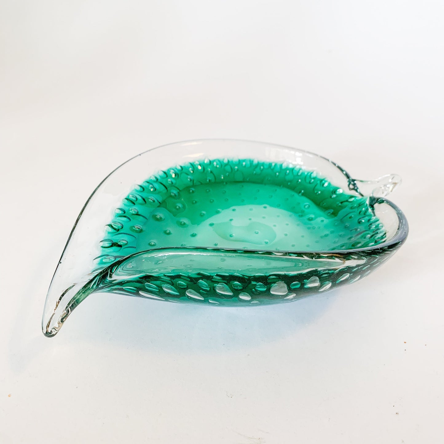 Vintage Murano Hand Blown Glass Leaf Catchall Dish