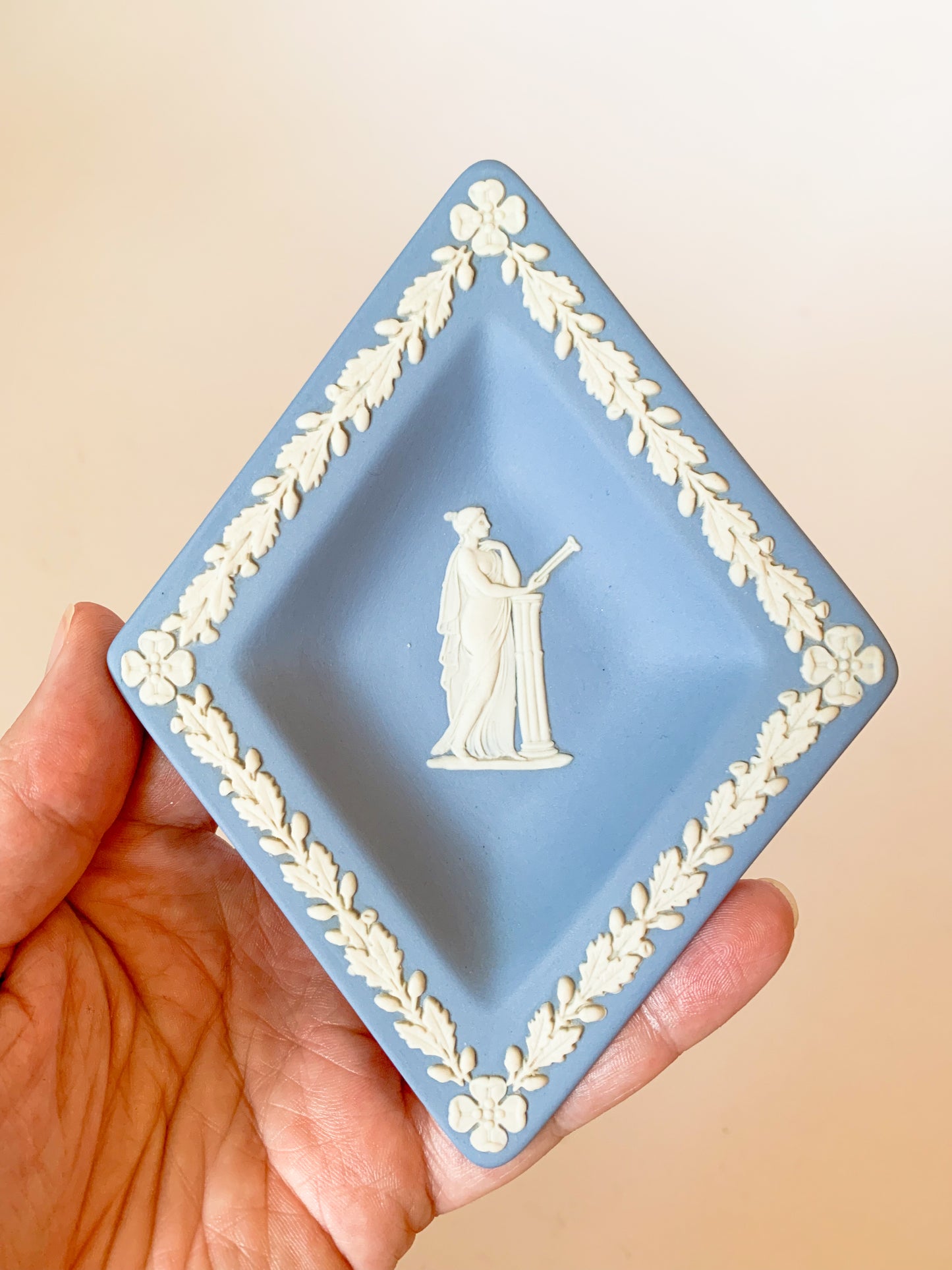 1960s Wedgwood Blue Jasperware Diamond trinket dish