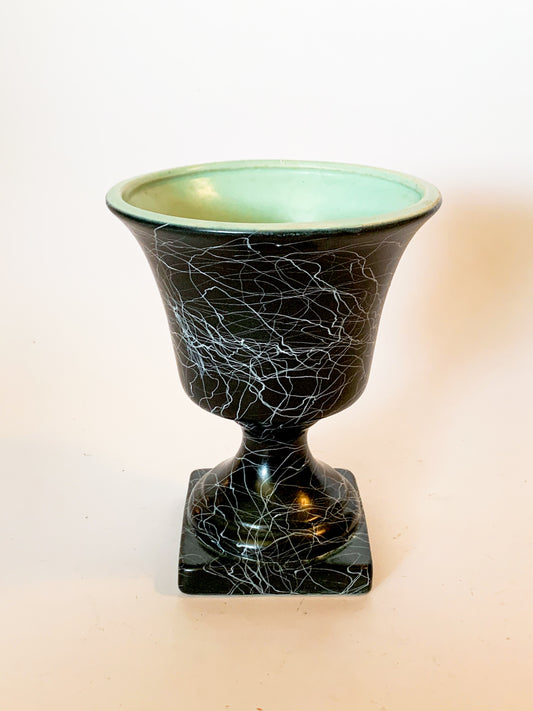 Mid-Century Modern Black Splatterware Pedestal Urn Vase