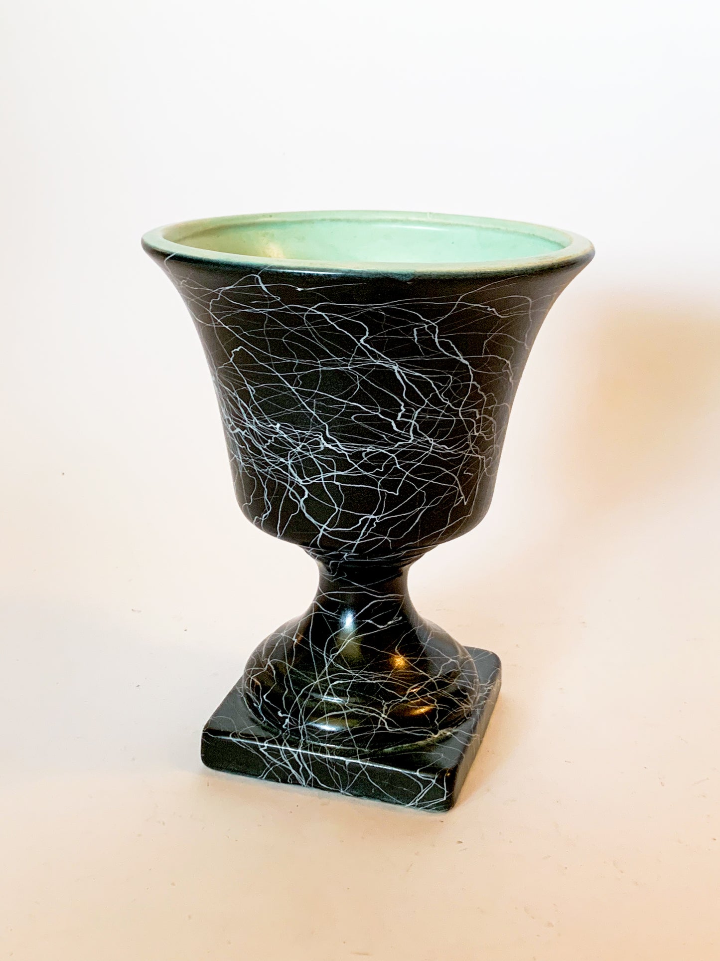 Mid-Century Modern Black Splatterware Pedestal Urn Vase