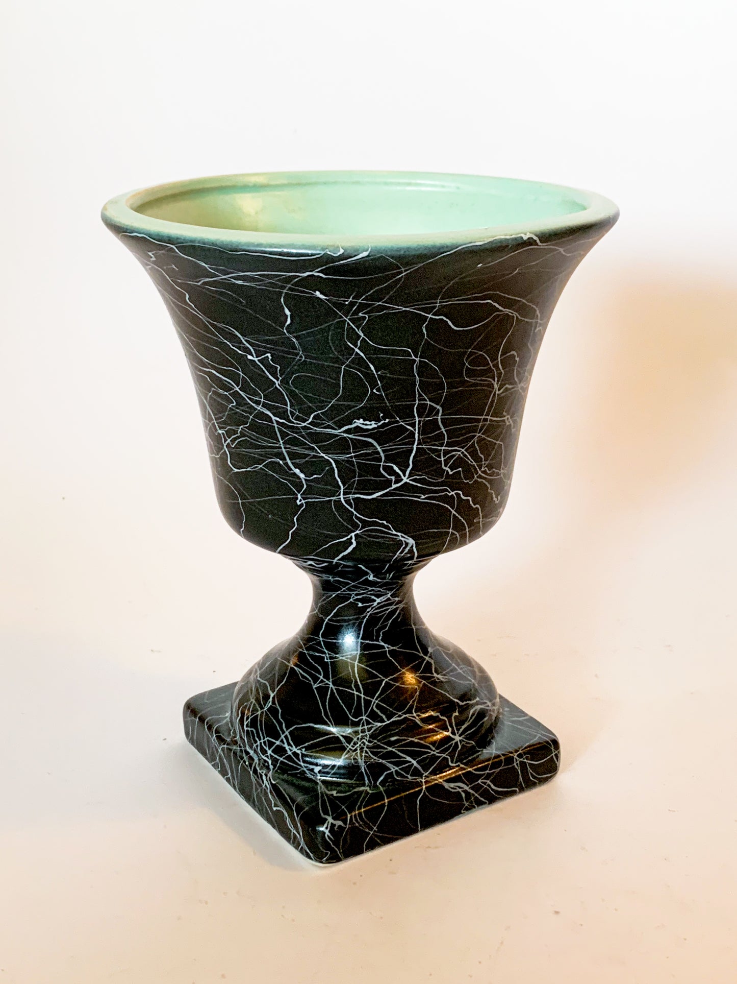 Mid-Century Modern Black Splatterware Pedestal Urn Vase