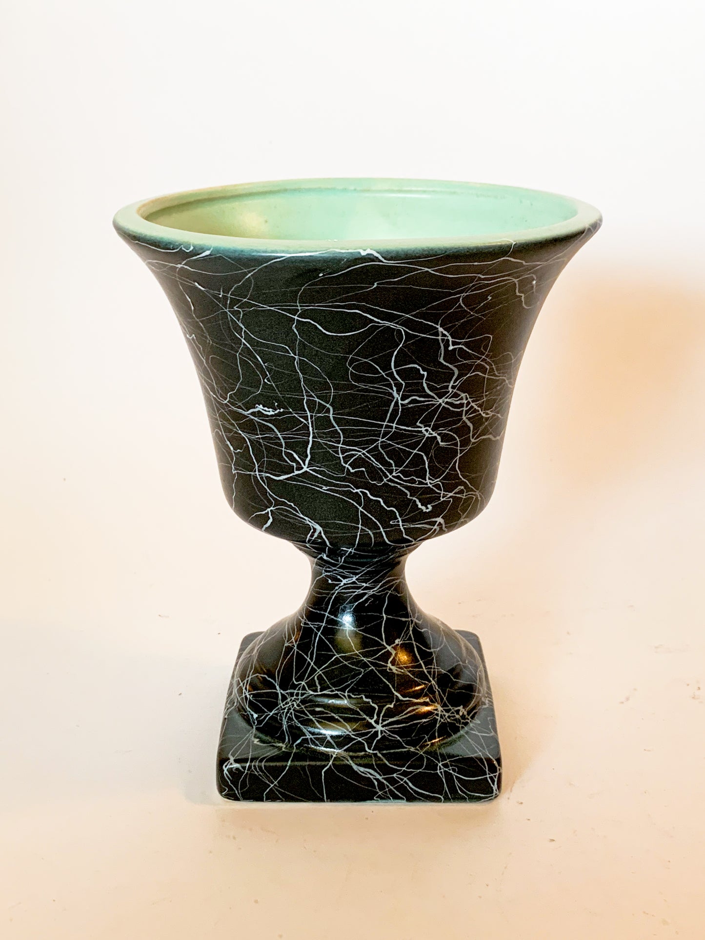 Mid-Century Modern Black Splatterware Pedestal Urn Vase