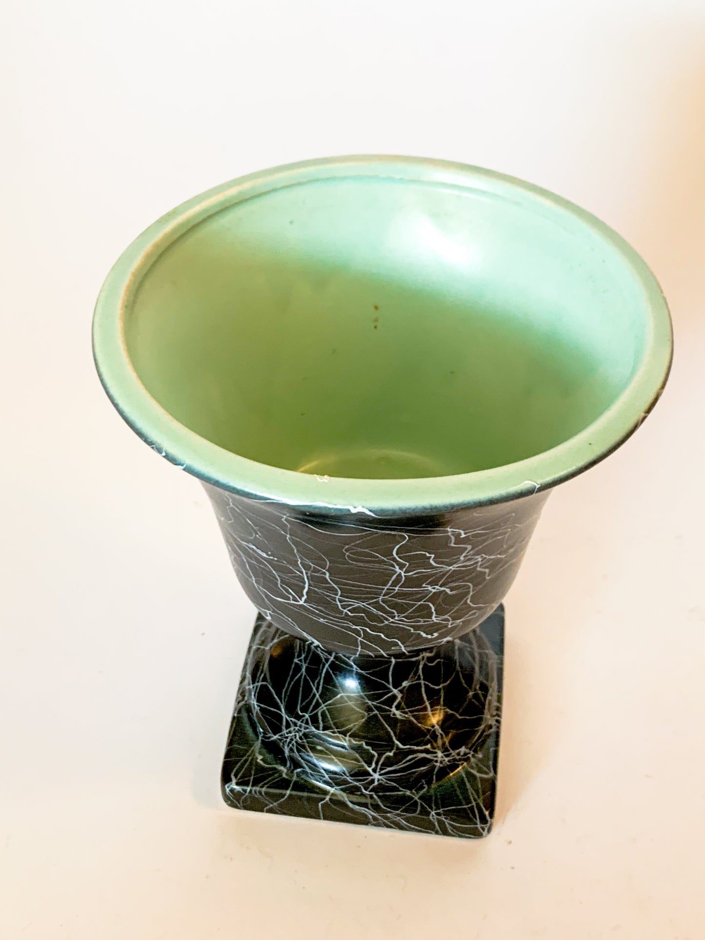 Mid-Century Modern Black Splatterware Pedestal Urn Vase