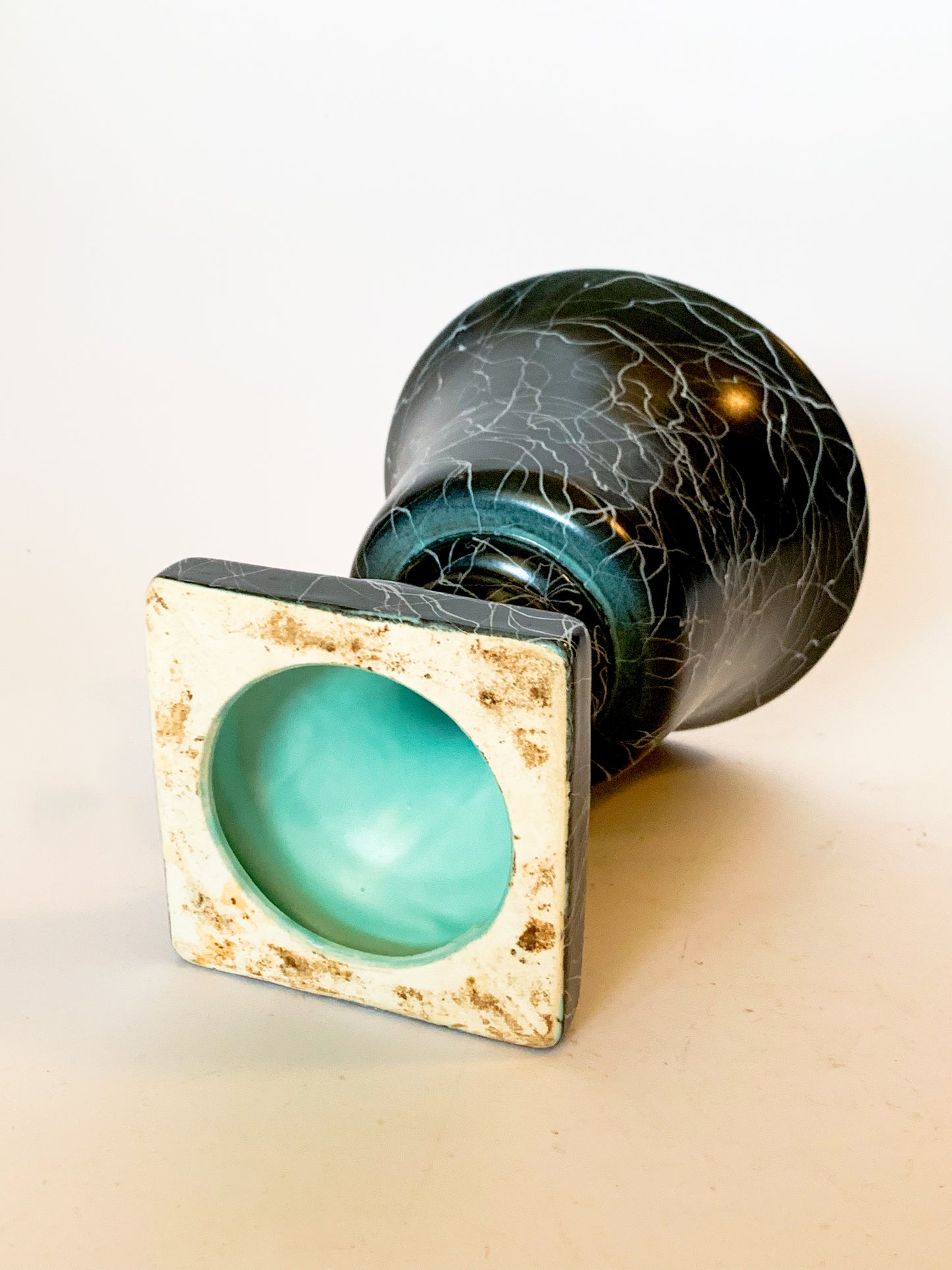 Mid-Century Modern Black Splatterware Pedestal Urn Vase