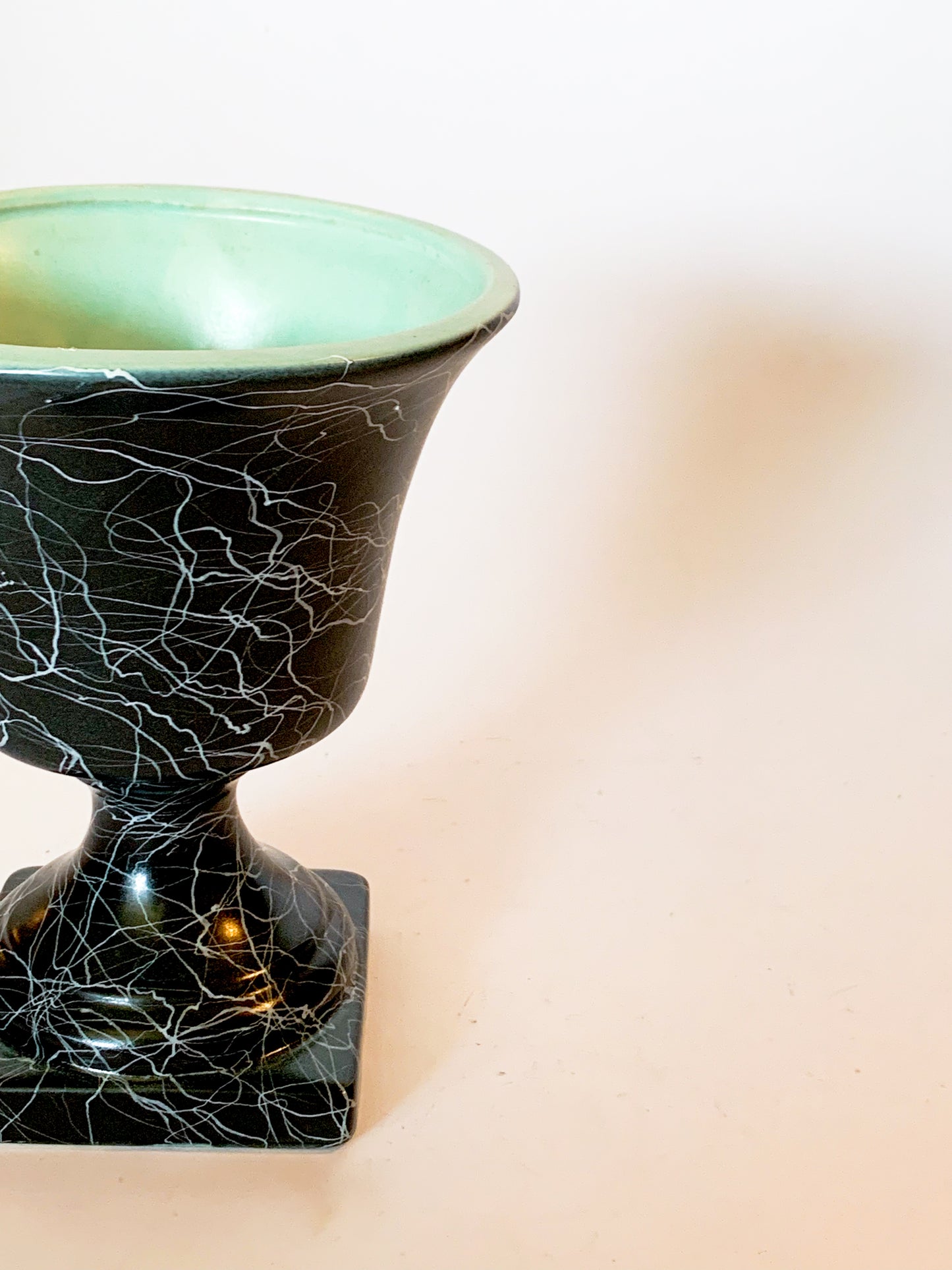 Mid-Century Modern Black Splatterware Pedestal Urn Vase