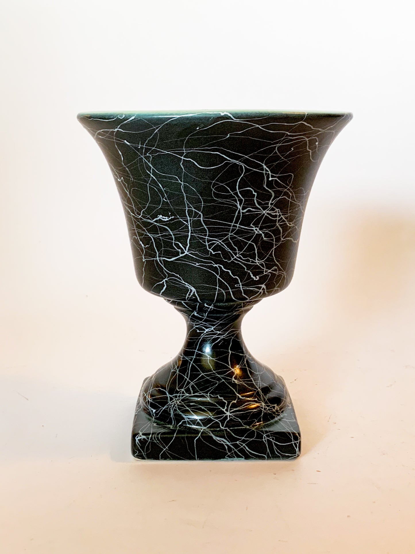 Mid-Century Modern Black Splatterware Pedestal Urn Vase