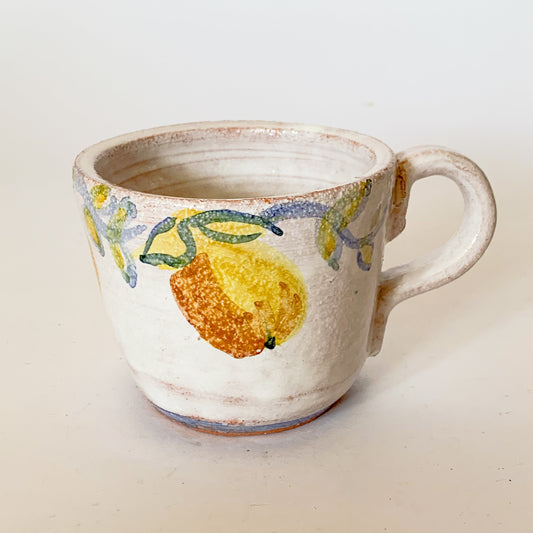 Hand Painted Lemons Studio Pottery mug, signed