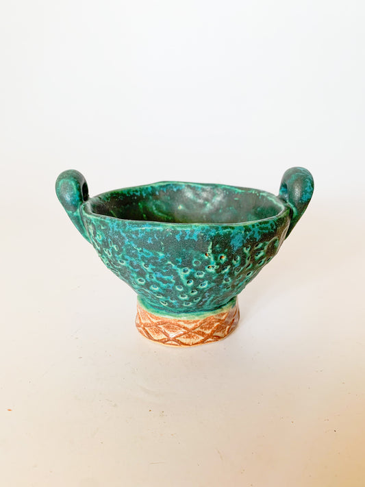 Studio Pottery Signed Teal Footed Vessel