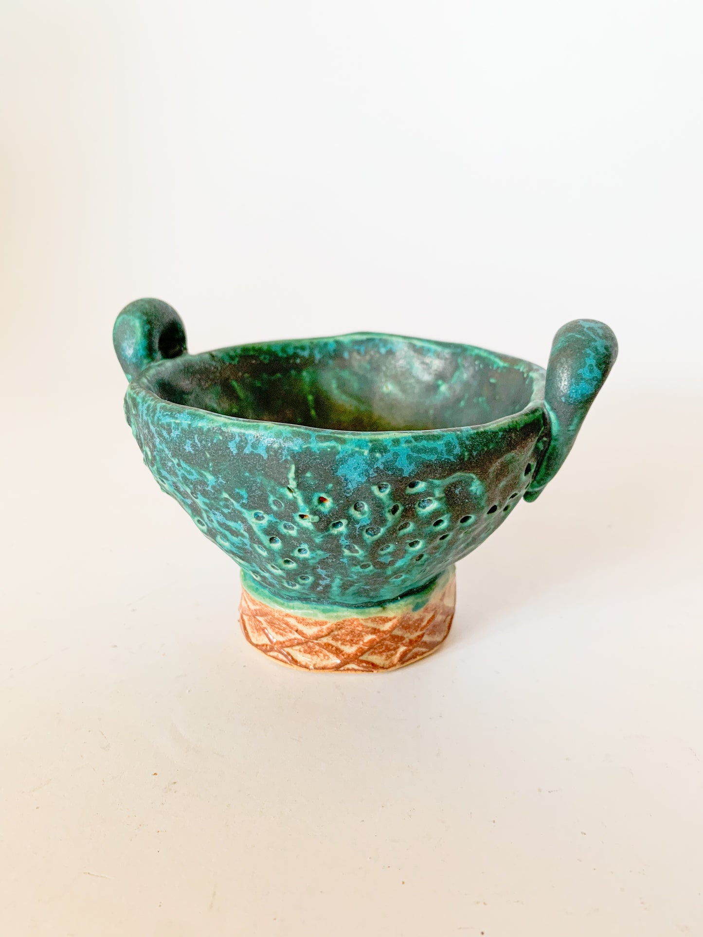 Studio Pottery Signed Teal Footed Vessel
