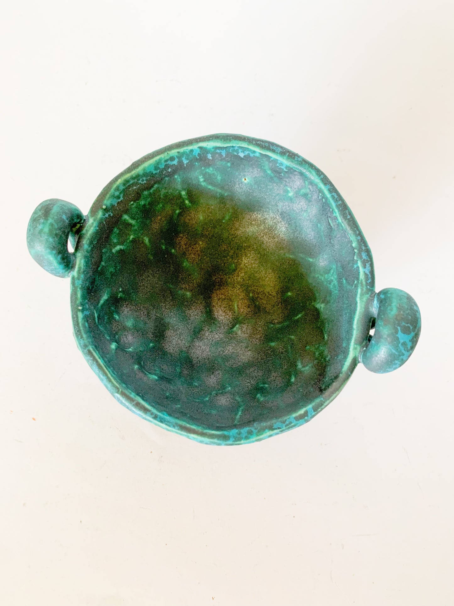 Studio Pottery Signed Teal Footed Vessel