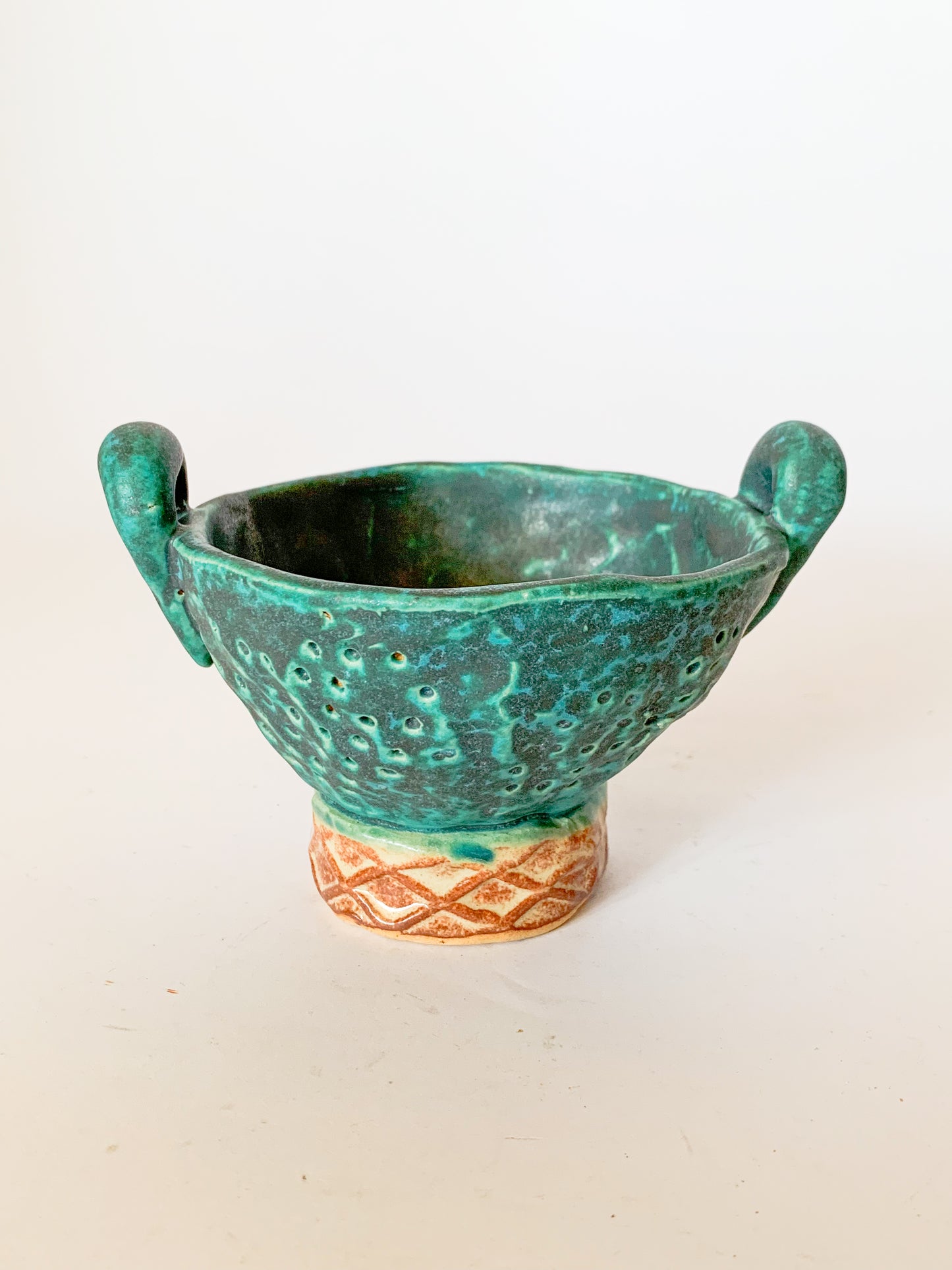 Studio Pottery Signed Teal Footed Vessel