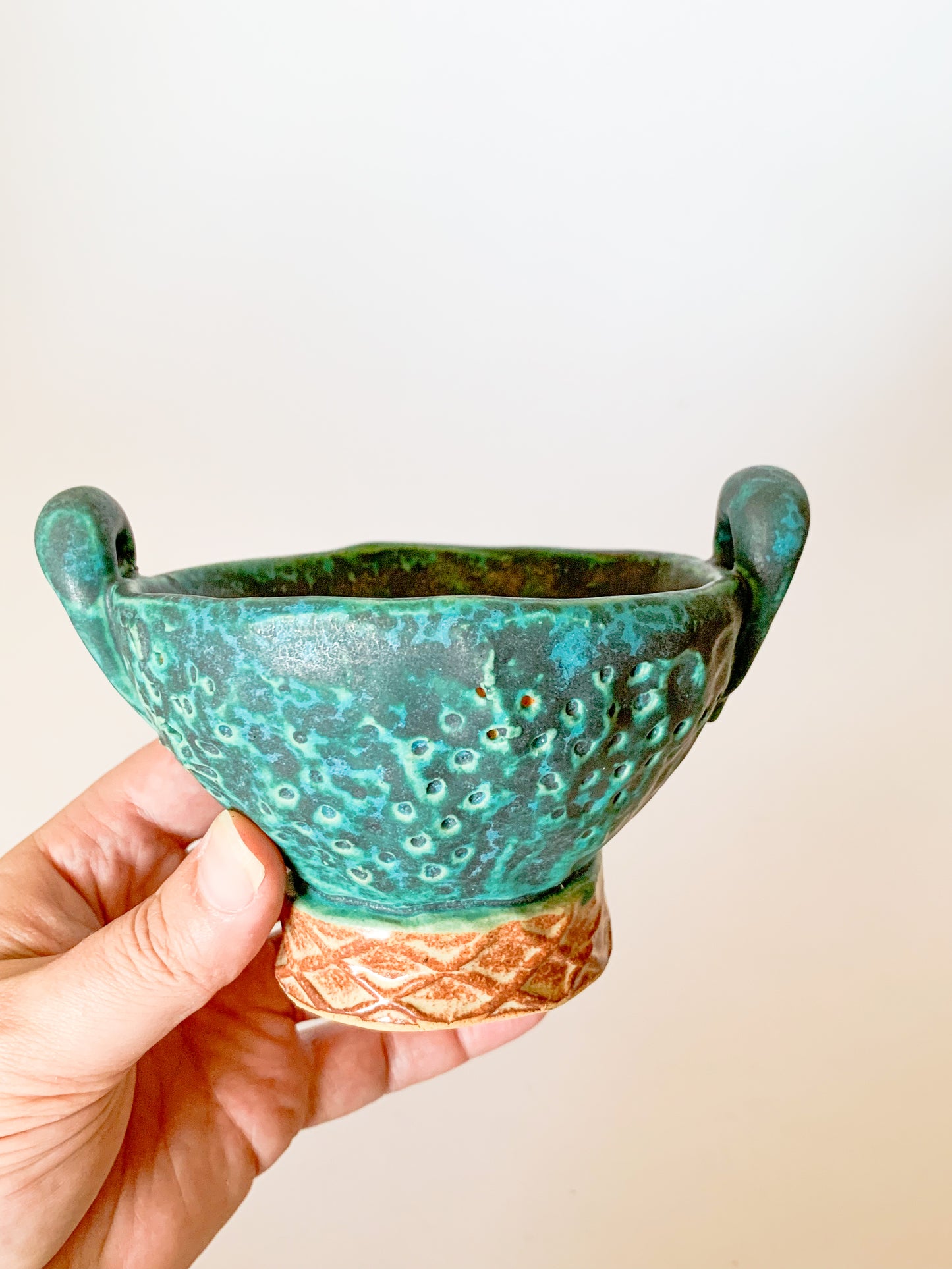 Studio Pottery Signed Teal Footed Vessel