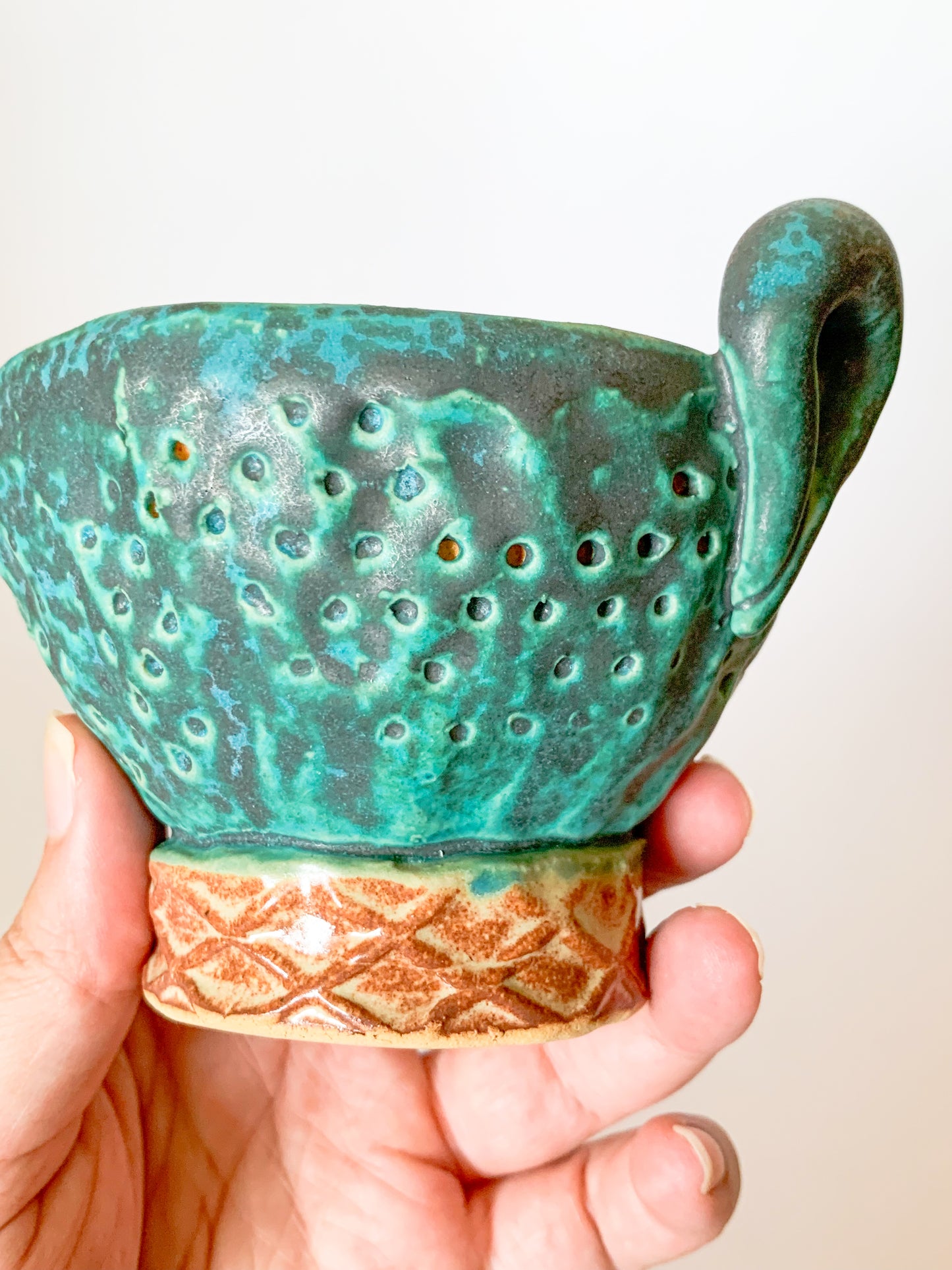 Studio Pottery Signed Teal Footed Vessel