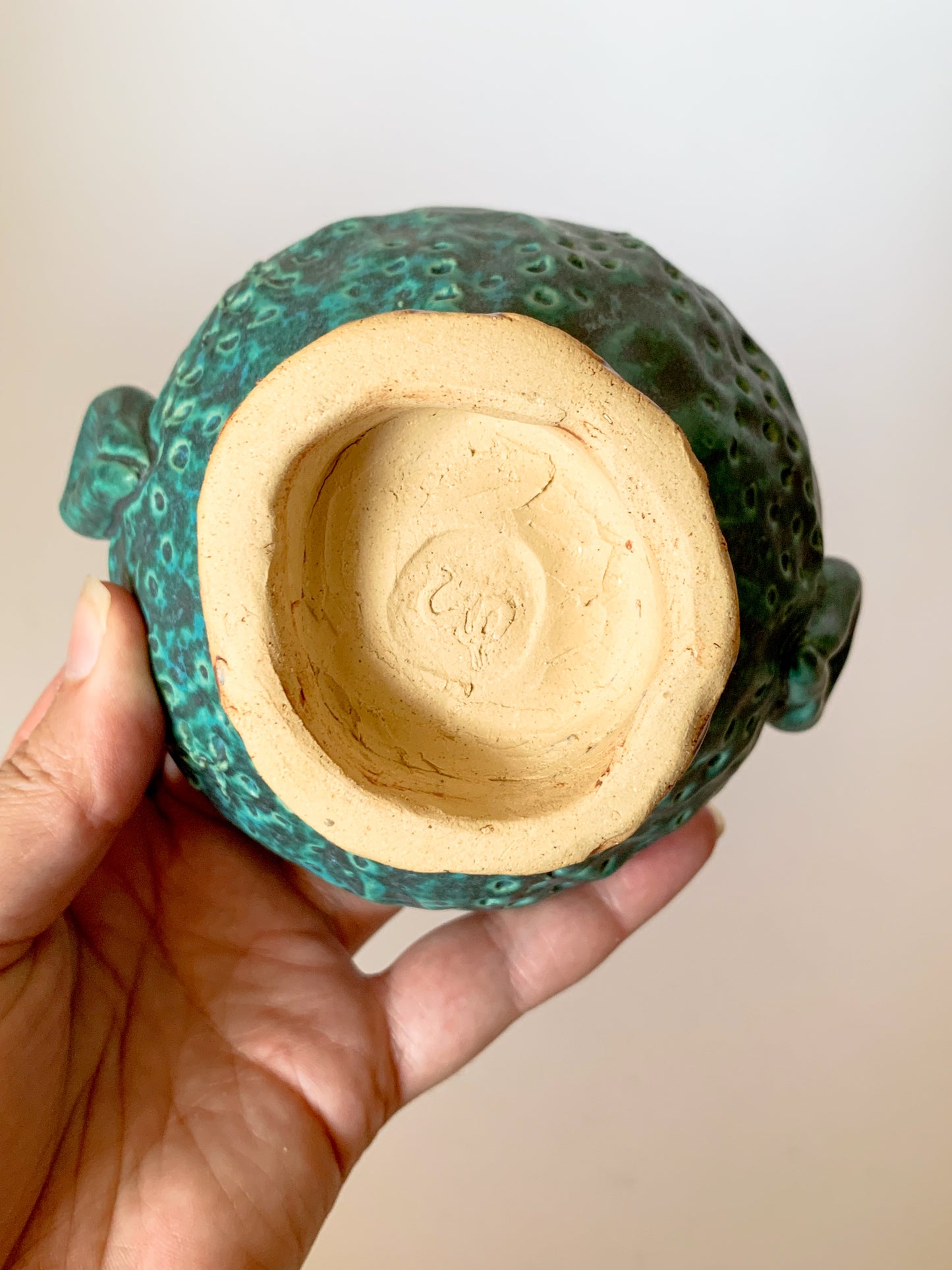 Studio Pottery Signed Teal Footed Vessel