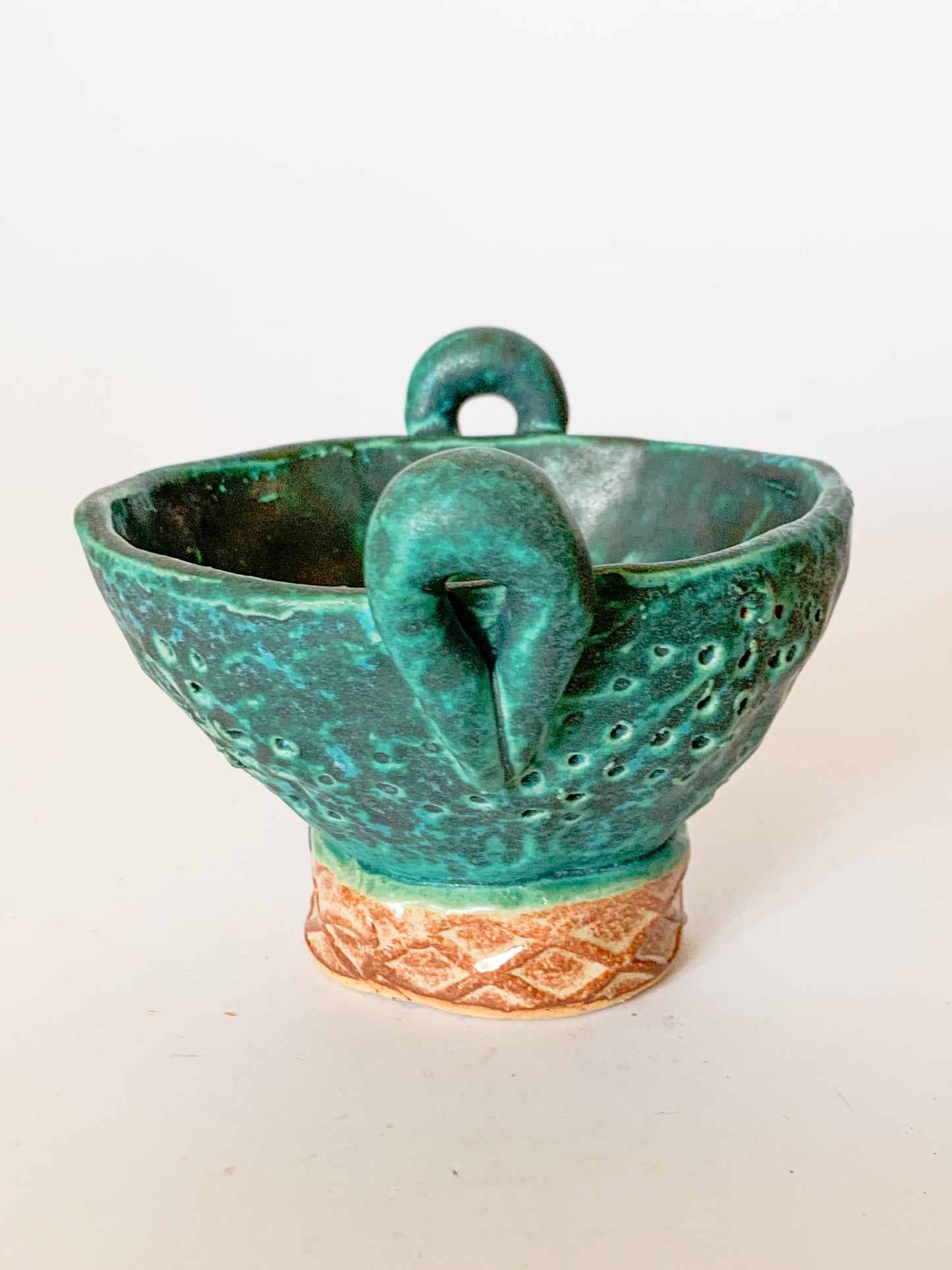 Studio Pottery Signed Teal Footed Vessel