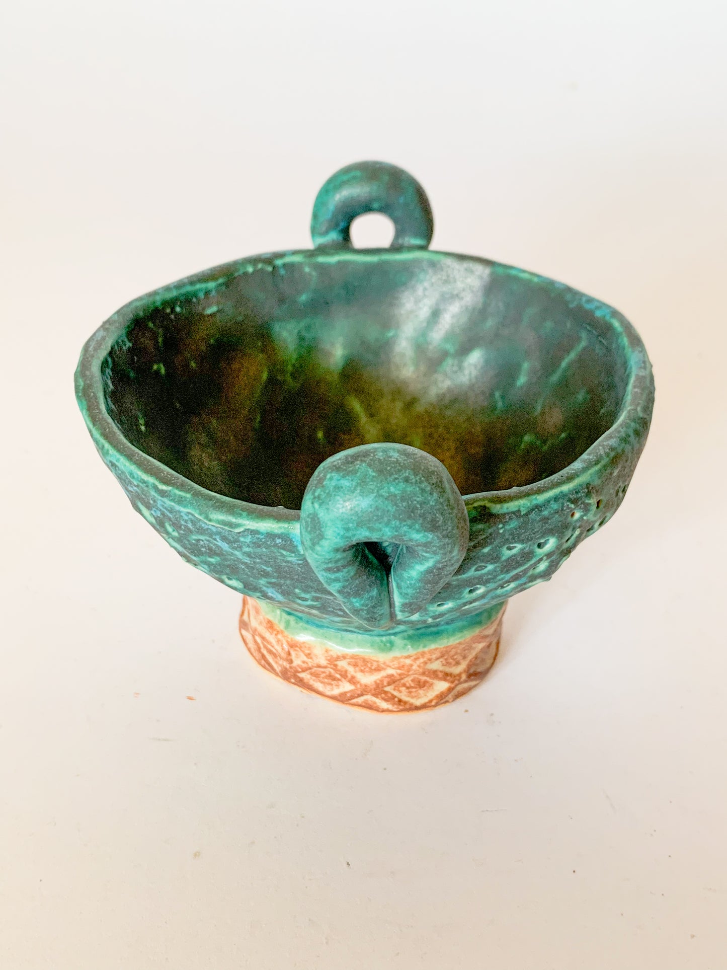 Studio Pottery Signed Teal Footed Vessel