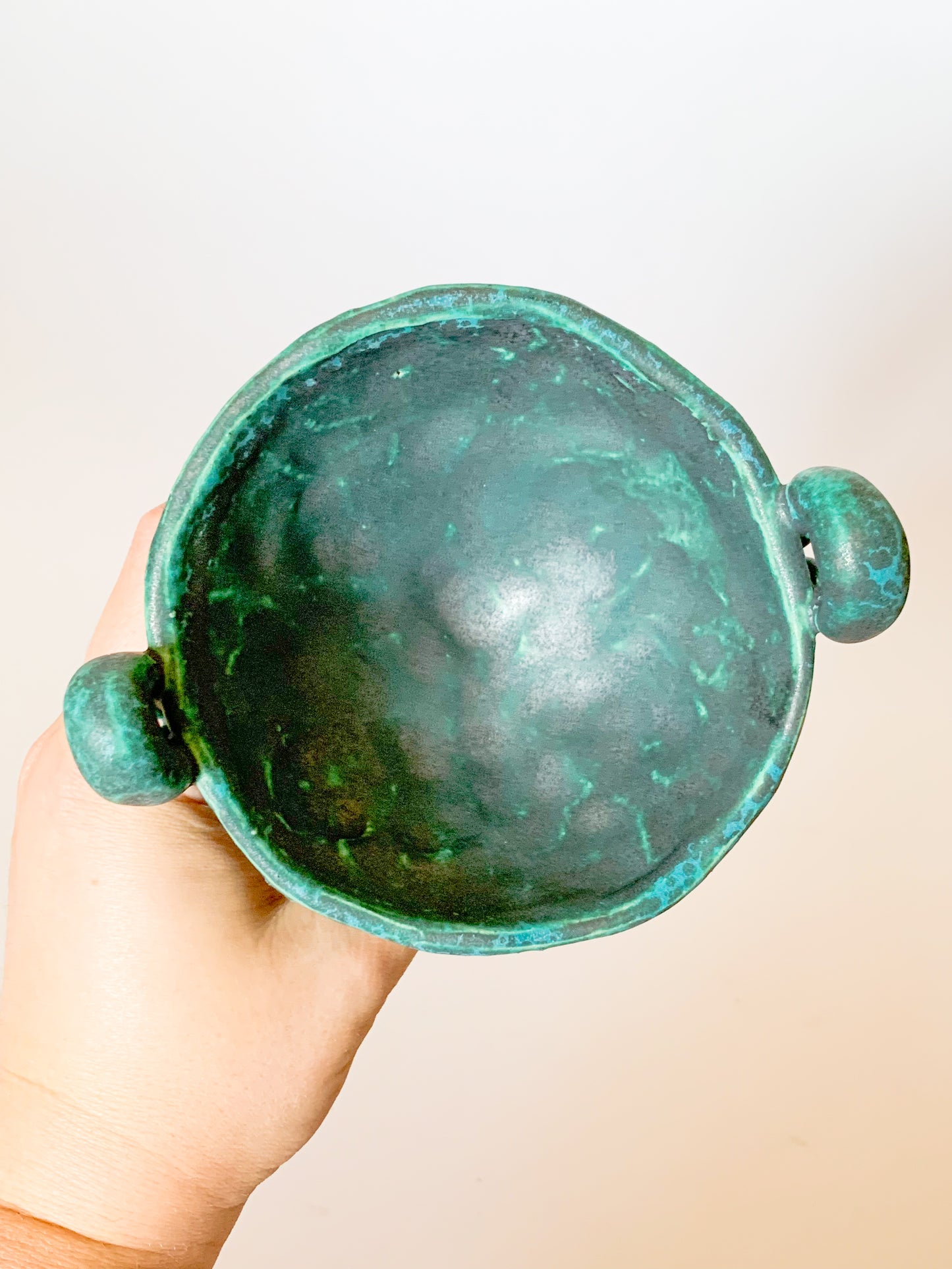 Studio Pottery Signed Teal Footed Vessel