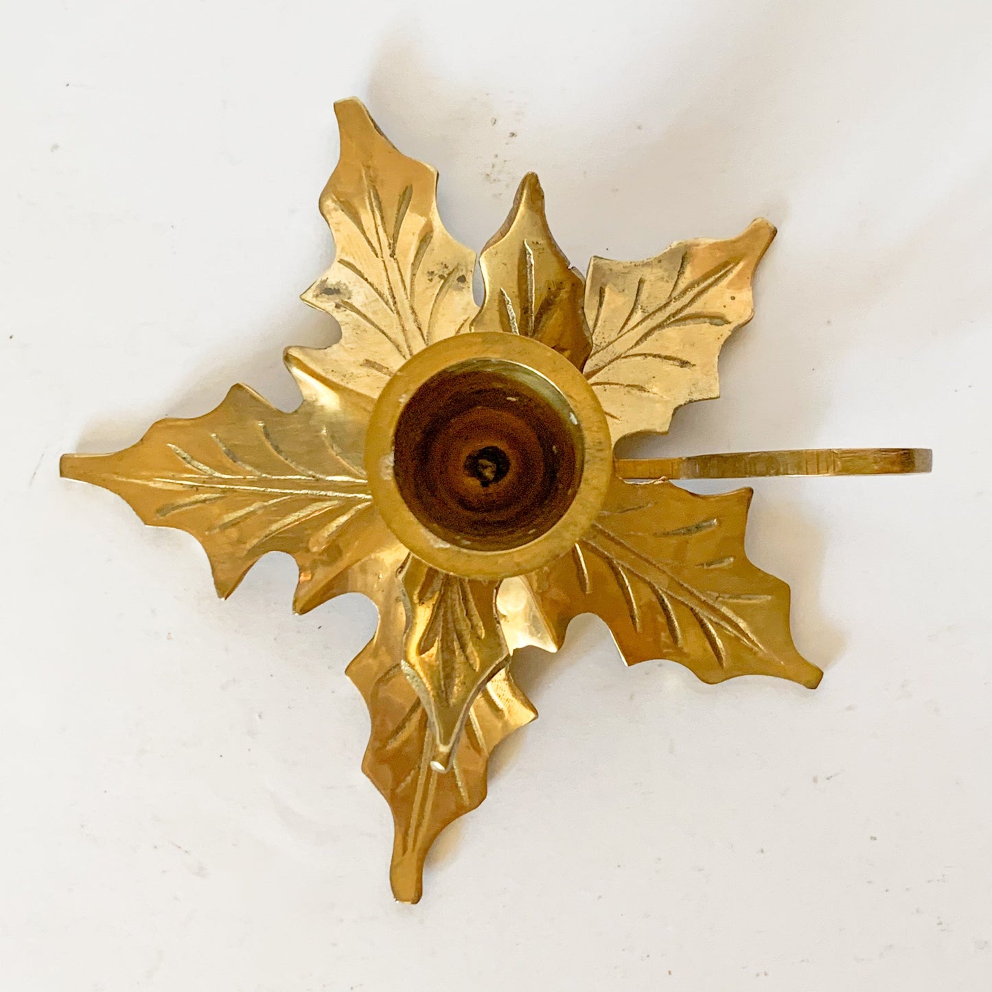 Vintage Brass Holly Candlestick Holder