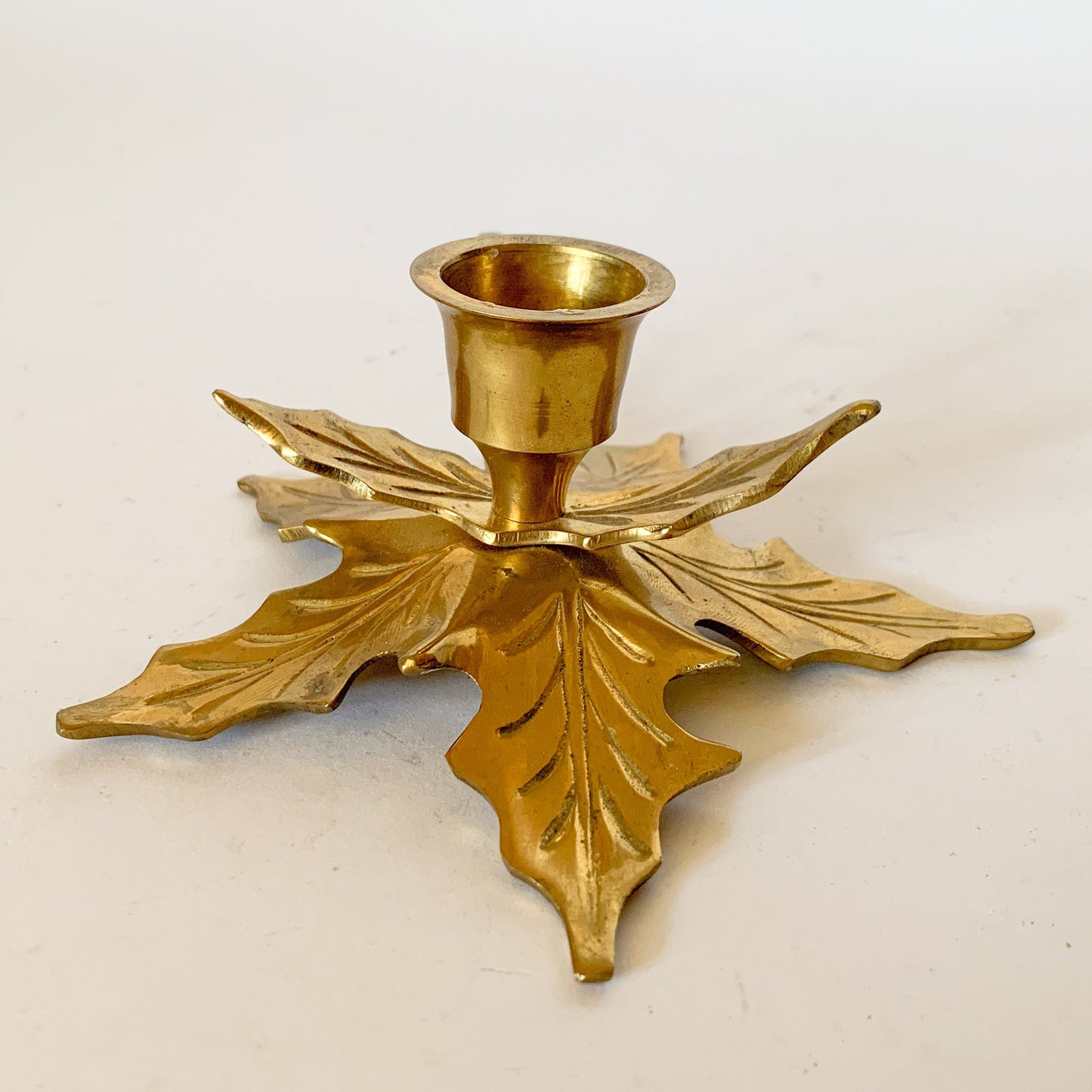 Vintage Brass Holly Candlestick Holder