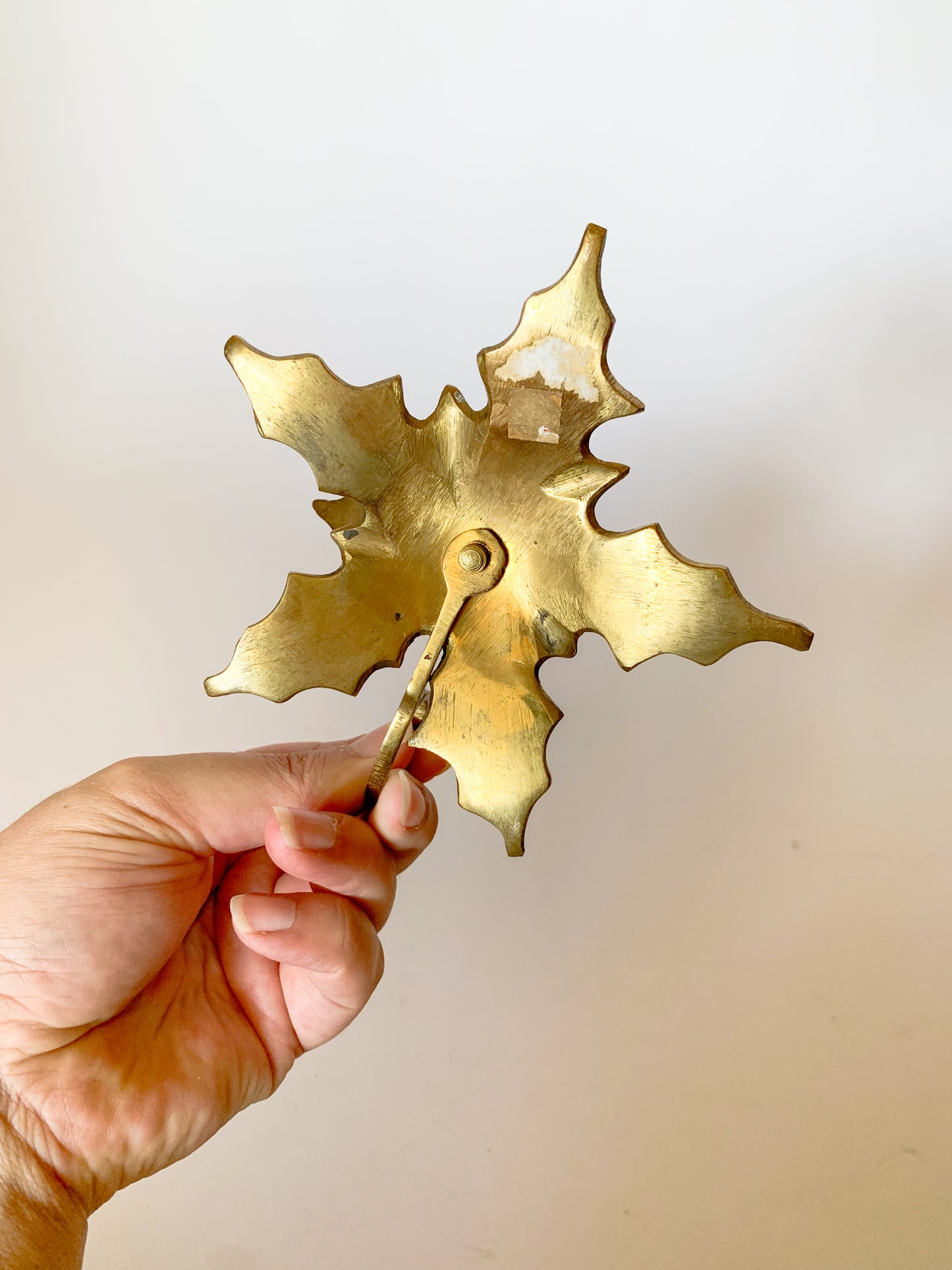 Vintage Brass Holly Candlestick Holder