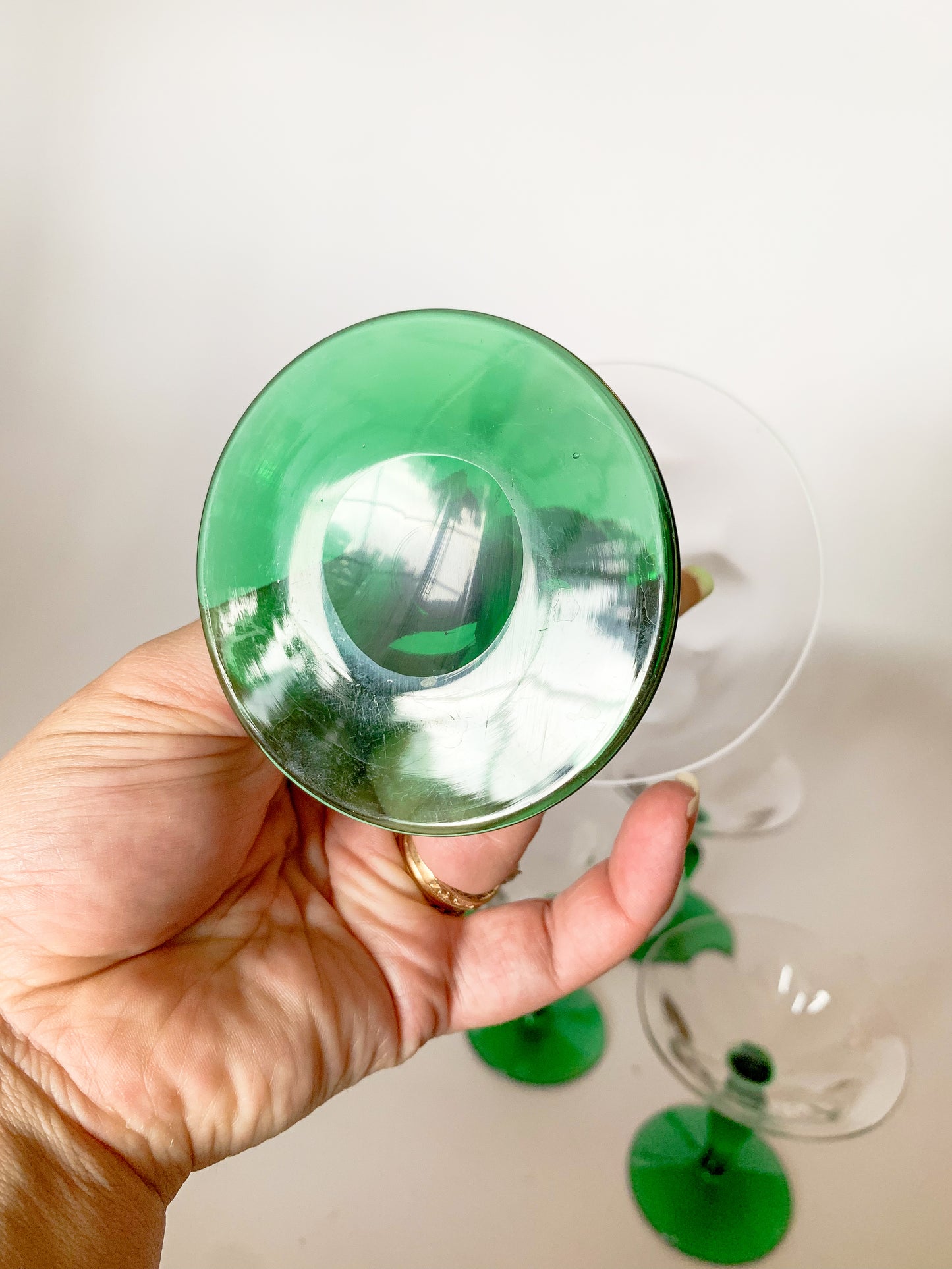 Antique Art Nouveau Green Blown Glass Coupes - Set of 4