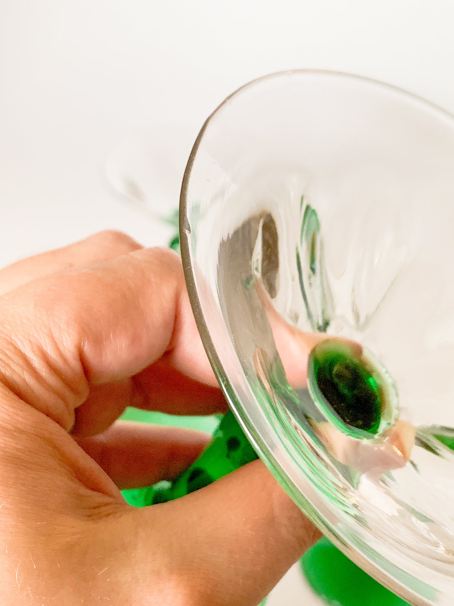 Antique Art Nouveau Green Blown Glass Coupes - Set of 4