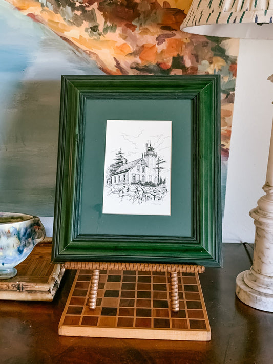 Framed Print of Eagle Bluff Lighthouse Line Drawing by Phillip Siegel