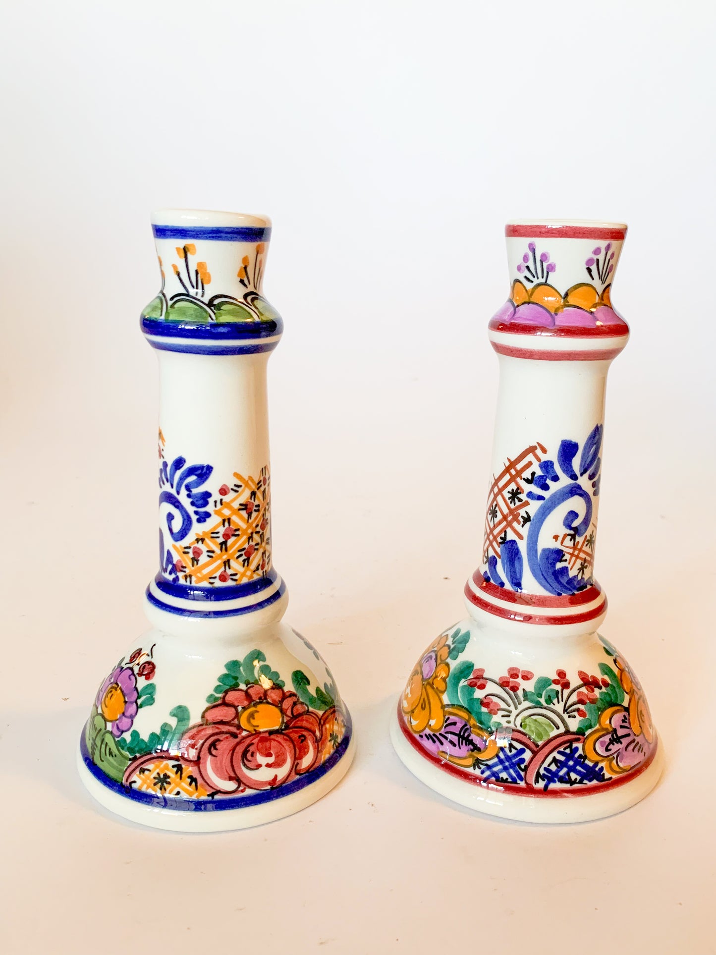 Vintage Ceramic Candlesticks Hand Painted in Greece
