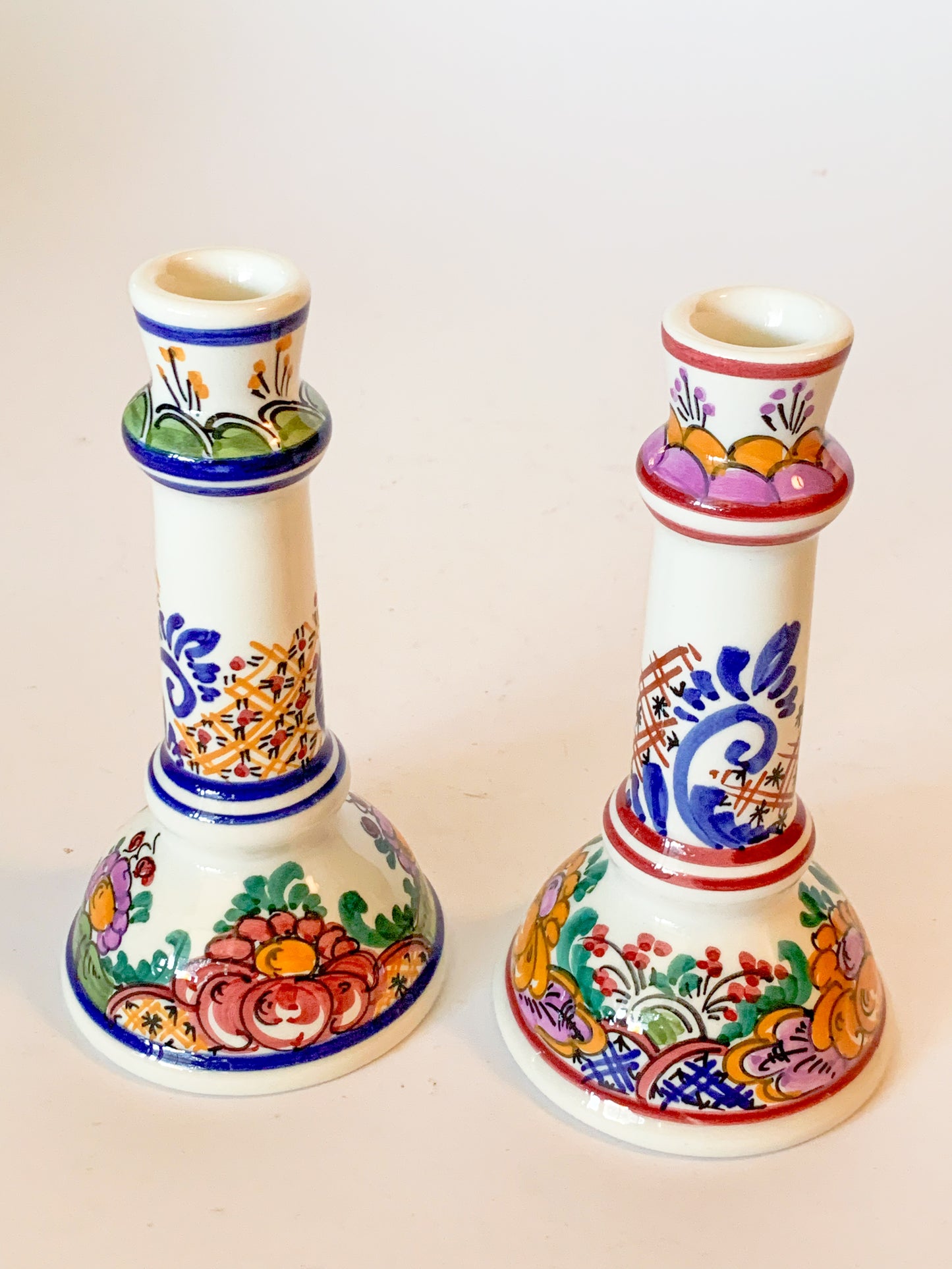 Vintage Ceramic Candlesticks Hand Painted in Greece