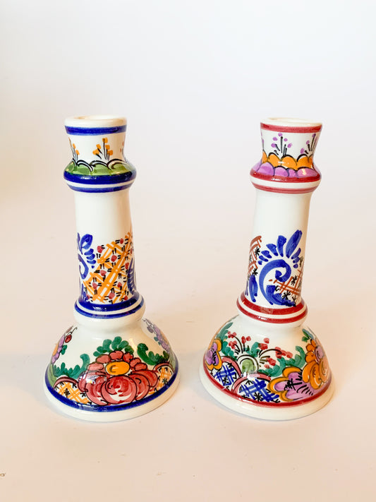 Vintage Ceramic Candlesticks Hand Painted in Greece