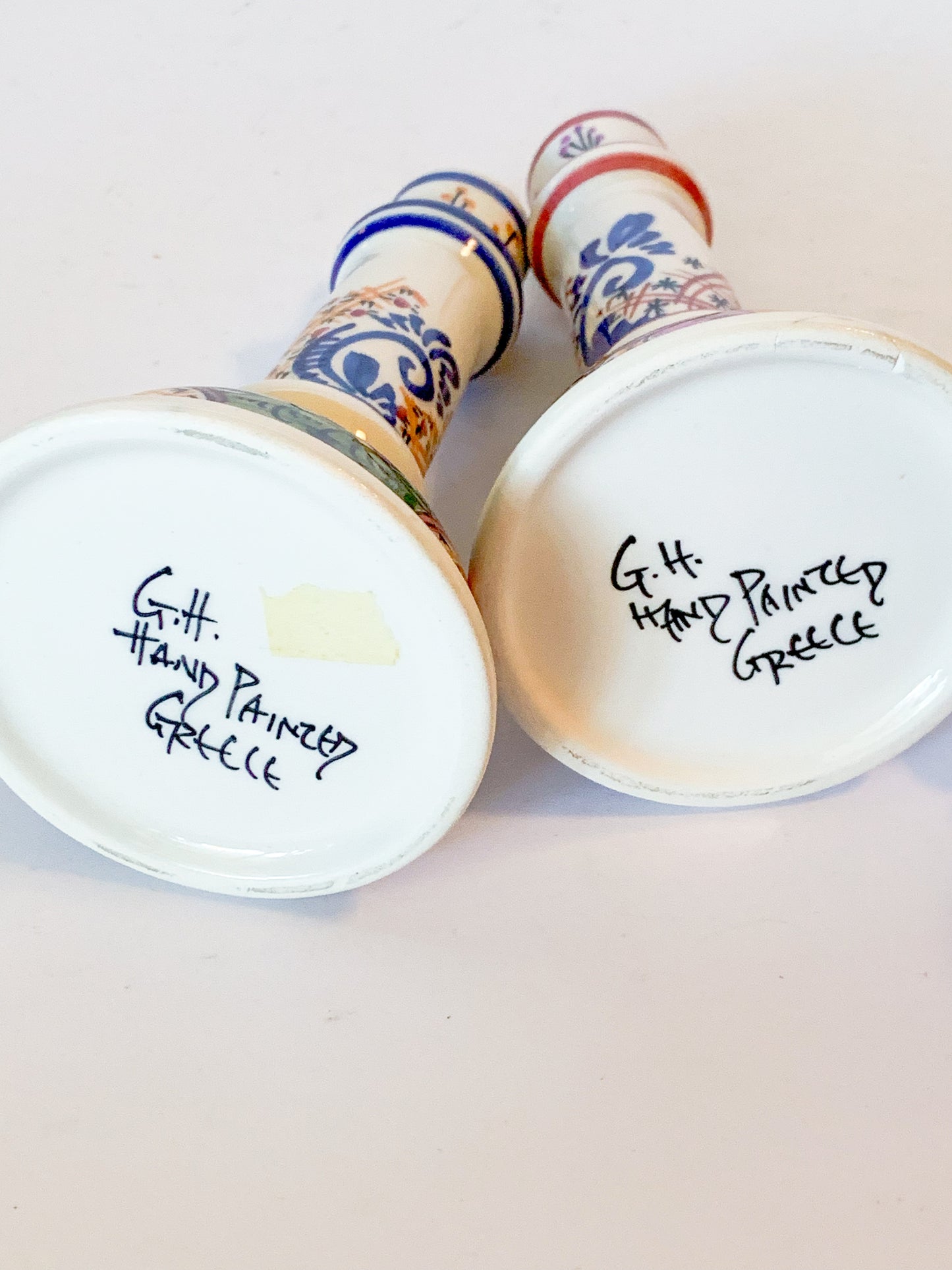 Vintage Ceramic Candlesticks Hand Painted in Greece