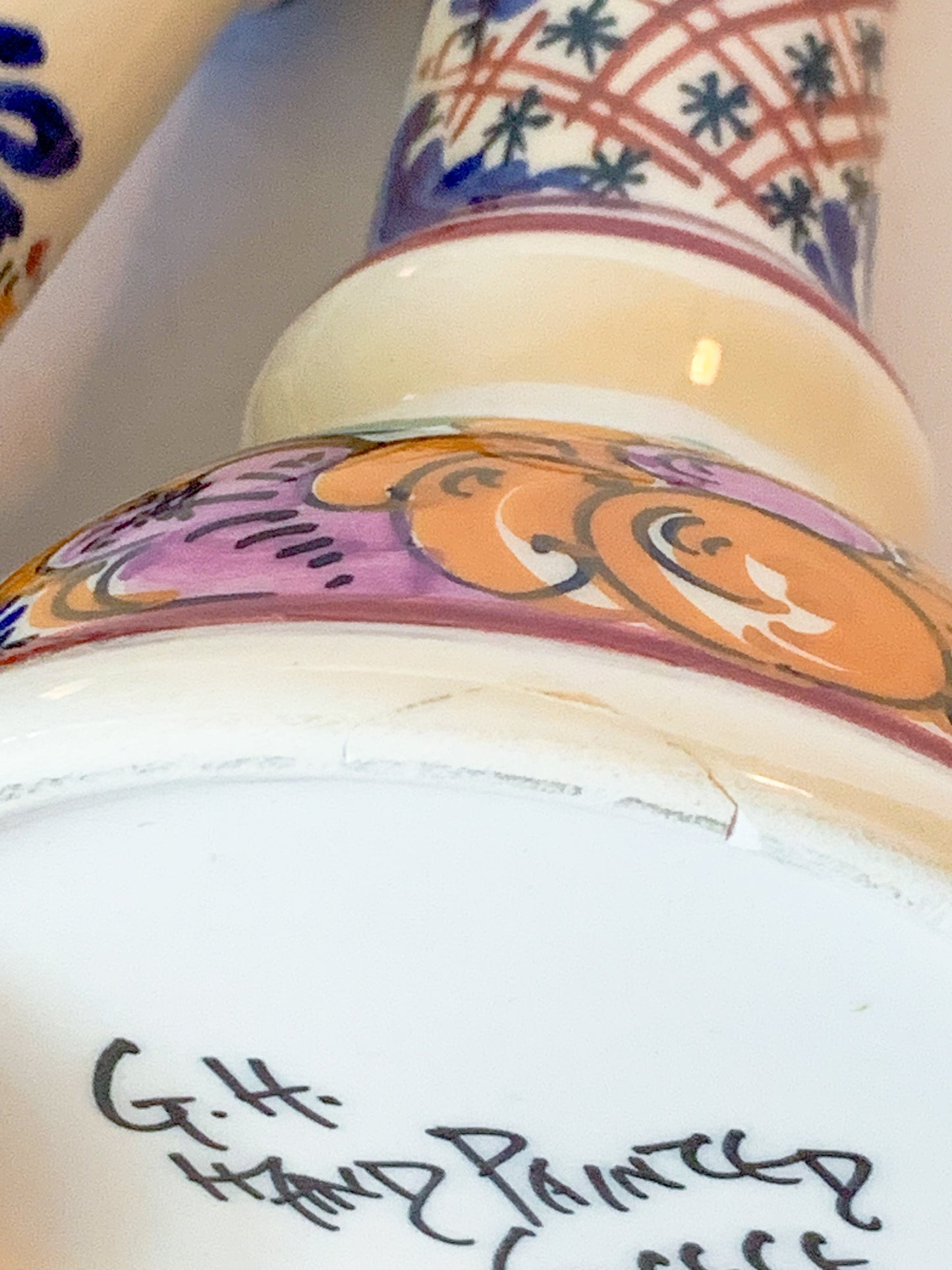 Vintage Ceramic Candlesticks Hand Painted in Greece