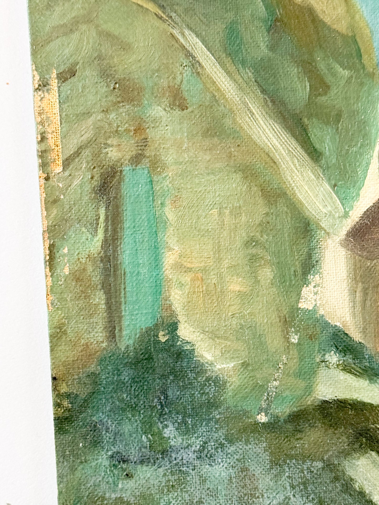 Vintage Original European Village Painting on Board, 16x20