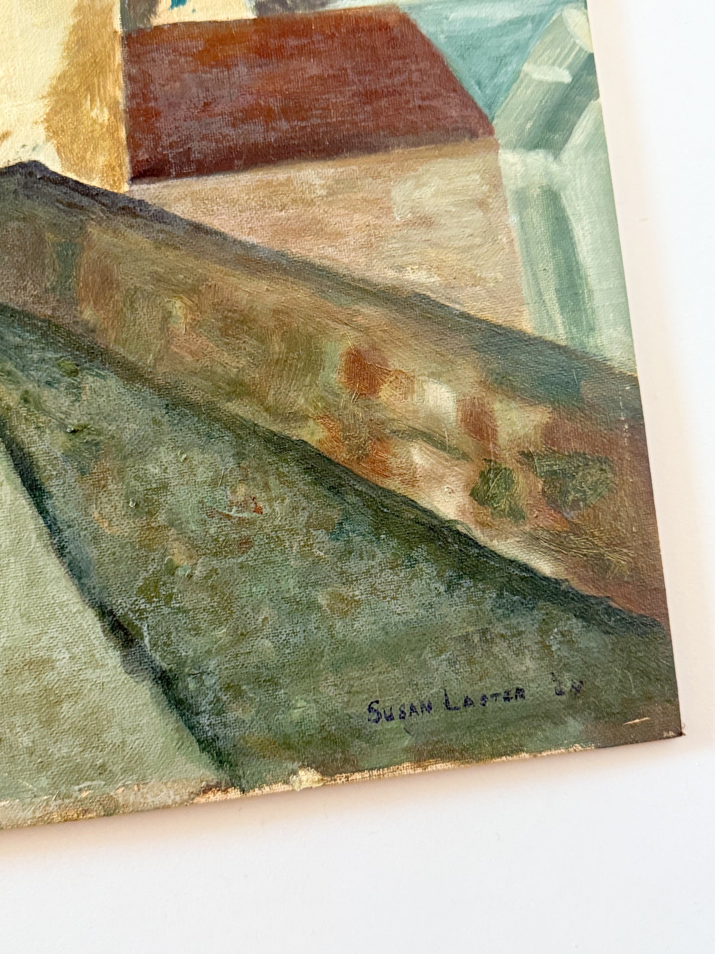 Vintage Original European Village Painting on Board, 16x20