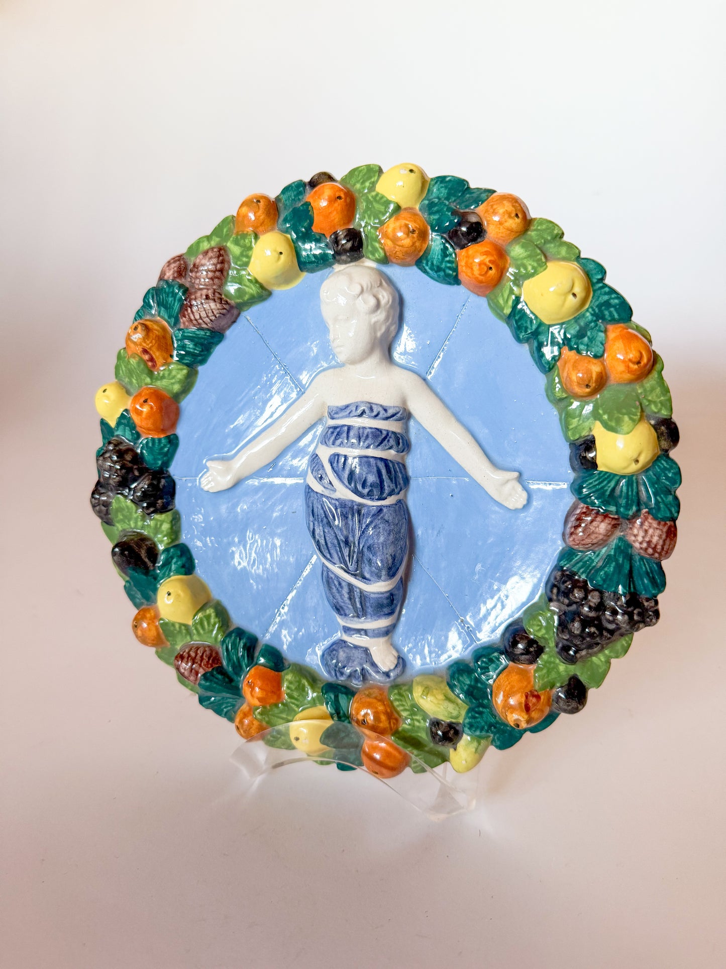 1960s Italian Ceramic della Robbia Style Wall Plaque